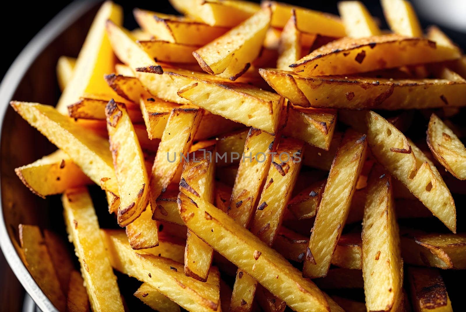 The image shows a bowl of crispy french fries.