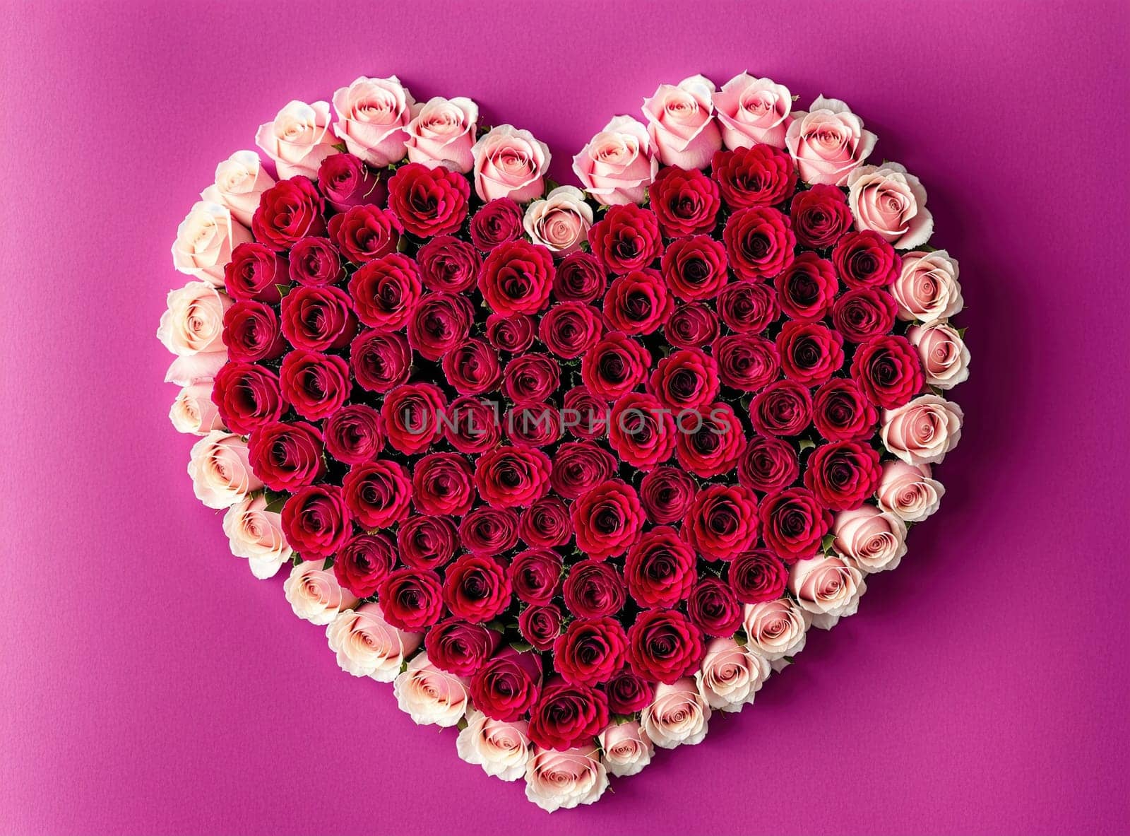 The image is a heart-shaped arrangement of pink roses.