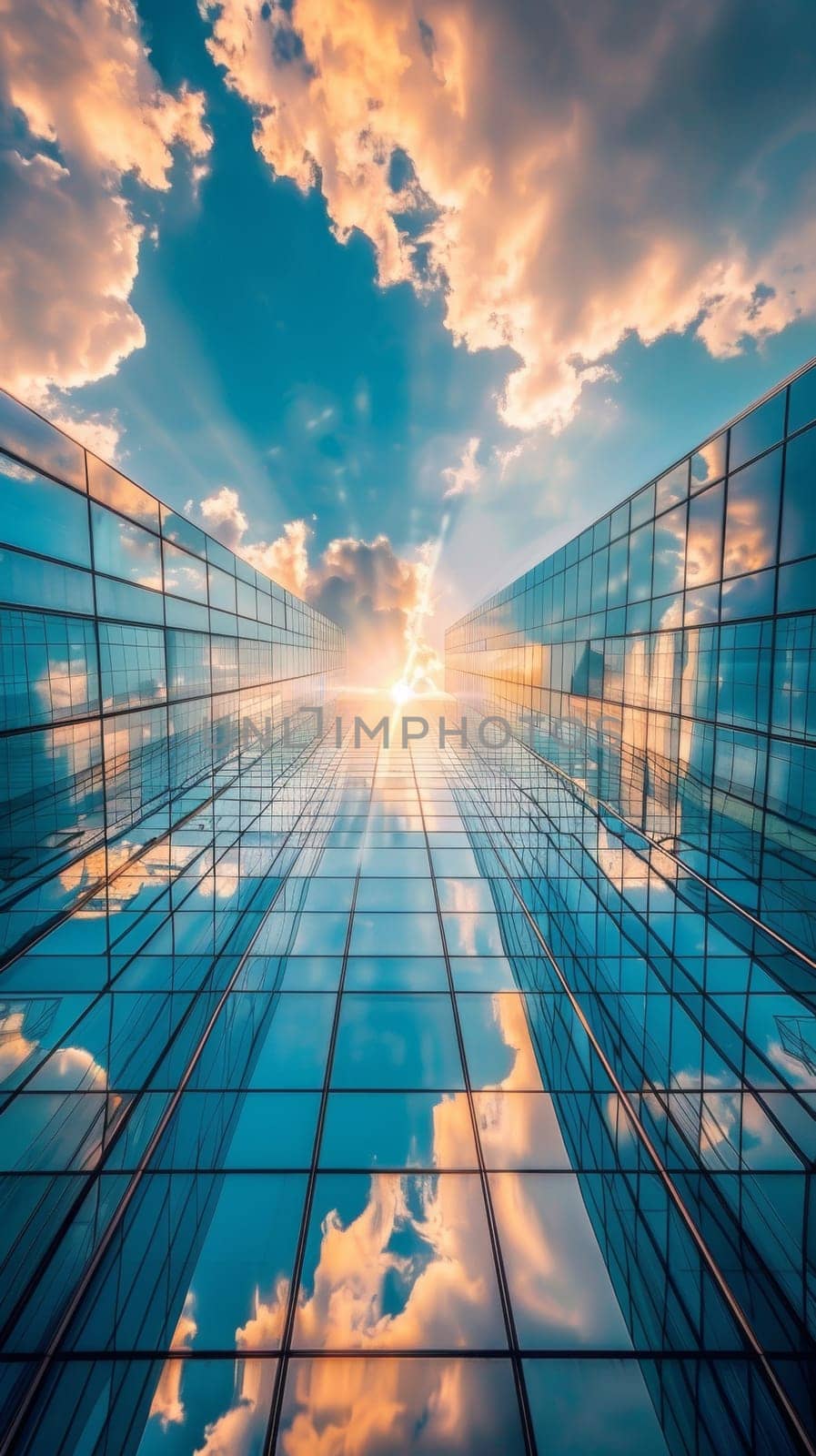 A view of a building with clouds and sky in the background