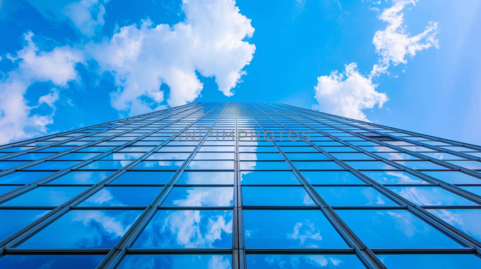 A view of a tall building with clouds in the sky