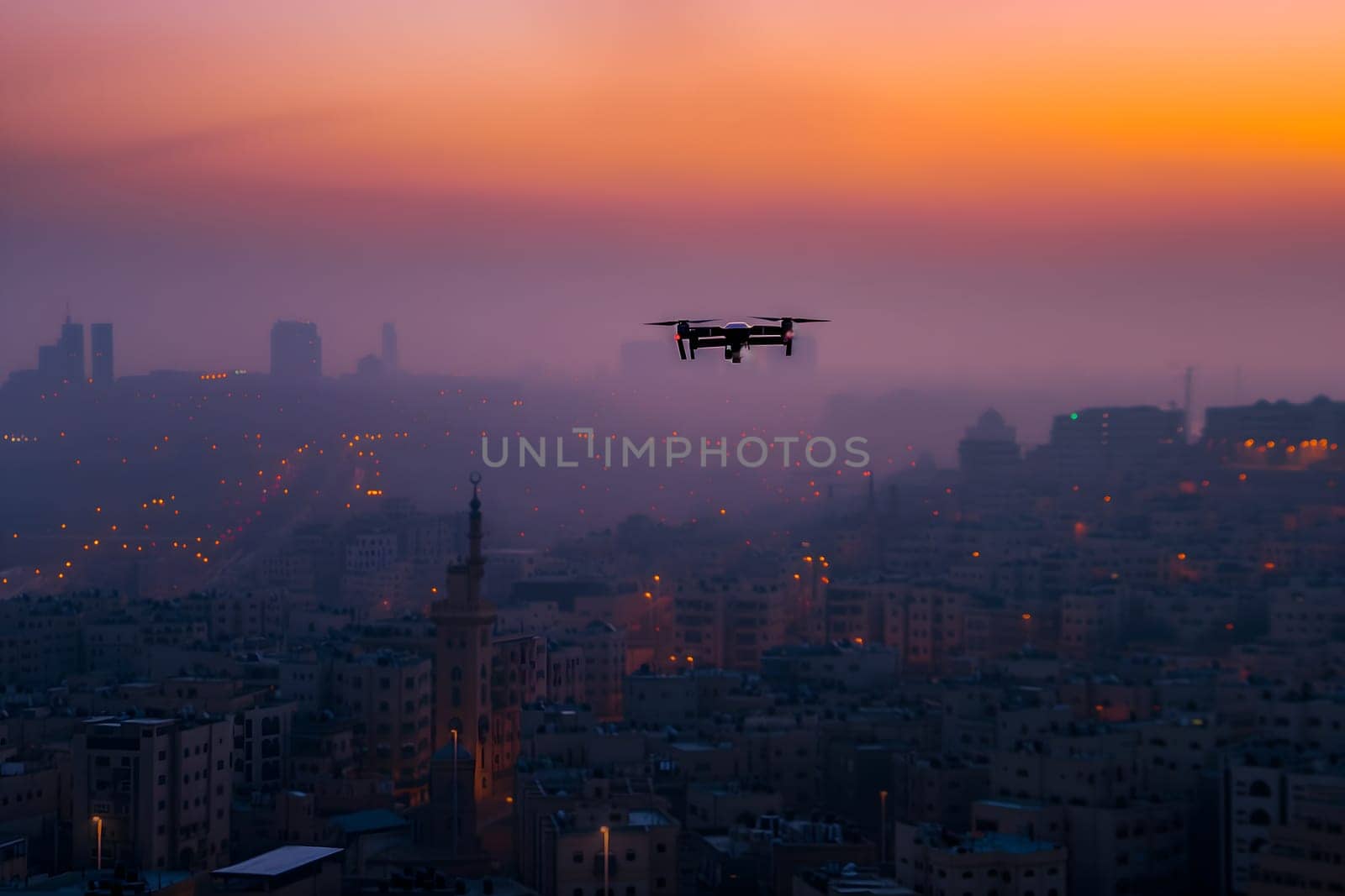 one drone over city at summer morning by z1b