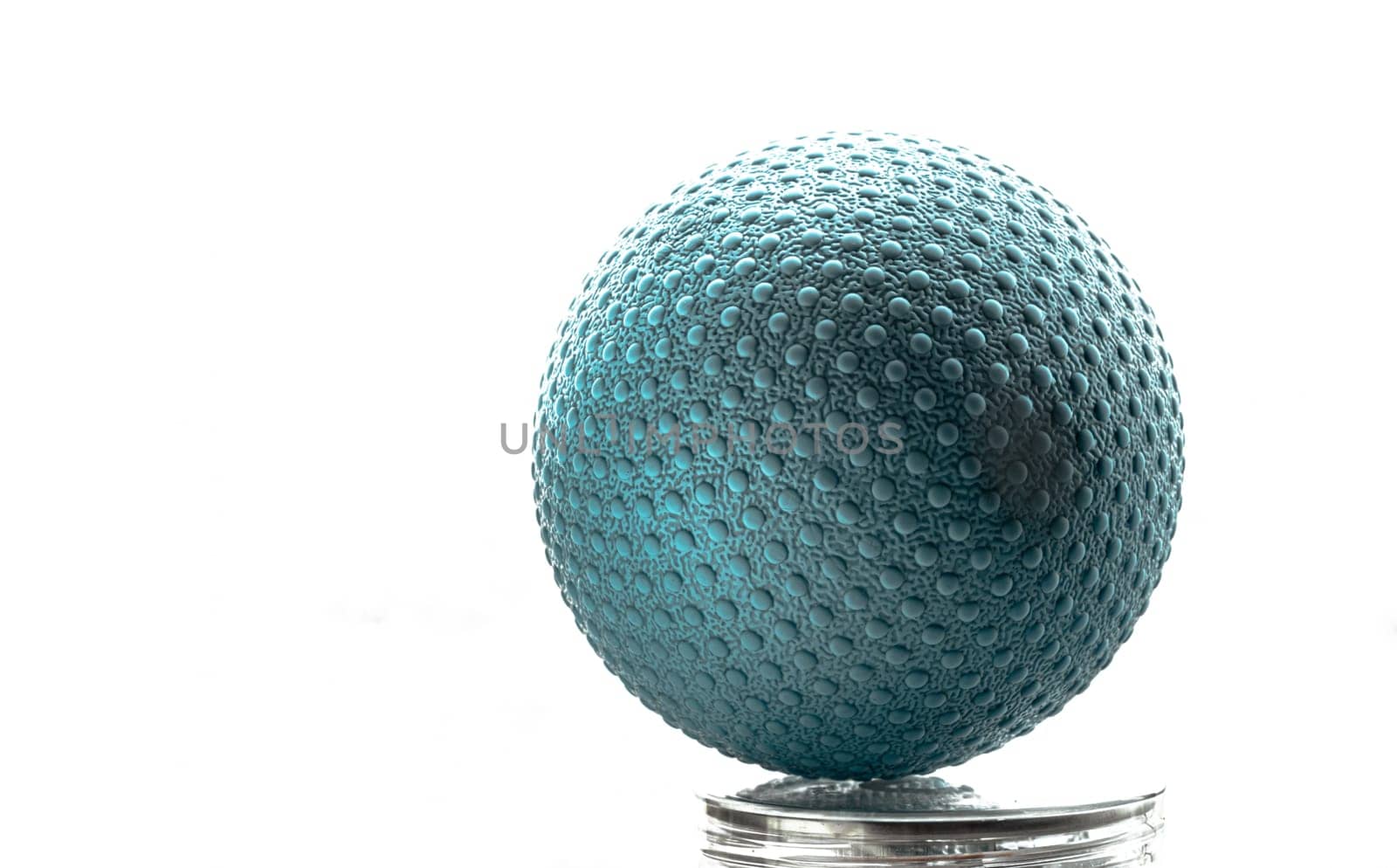 Lacrosse massage ball isolated on white background with space for text. Blue spherical ball, Rubber lacrosse ball, Selective focus.