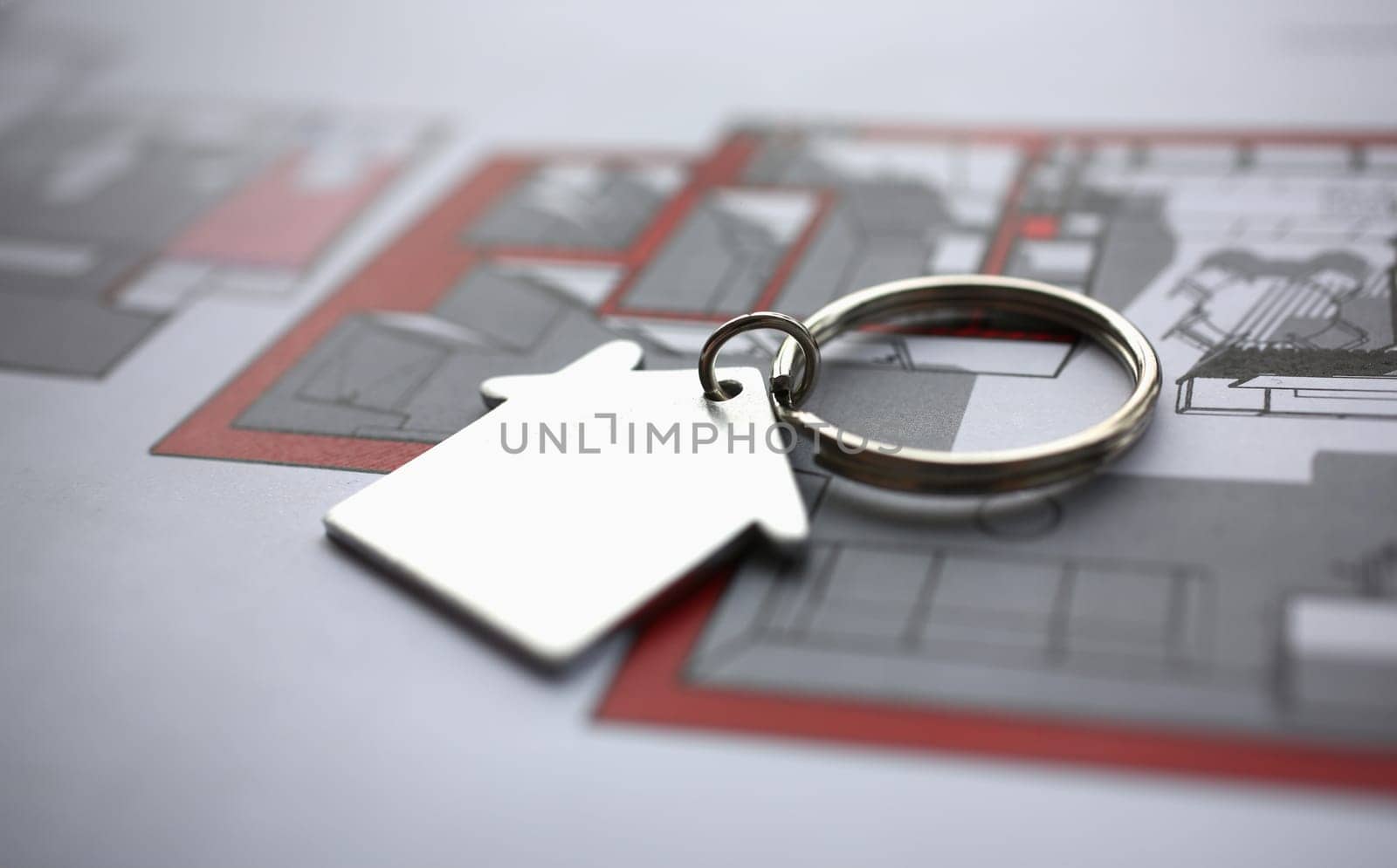 Metal key chain in form miniature house lies by kuprevich