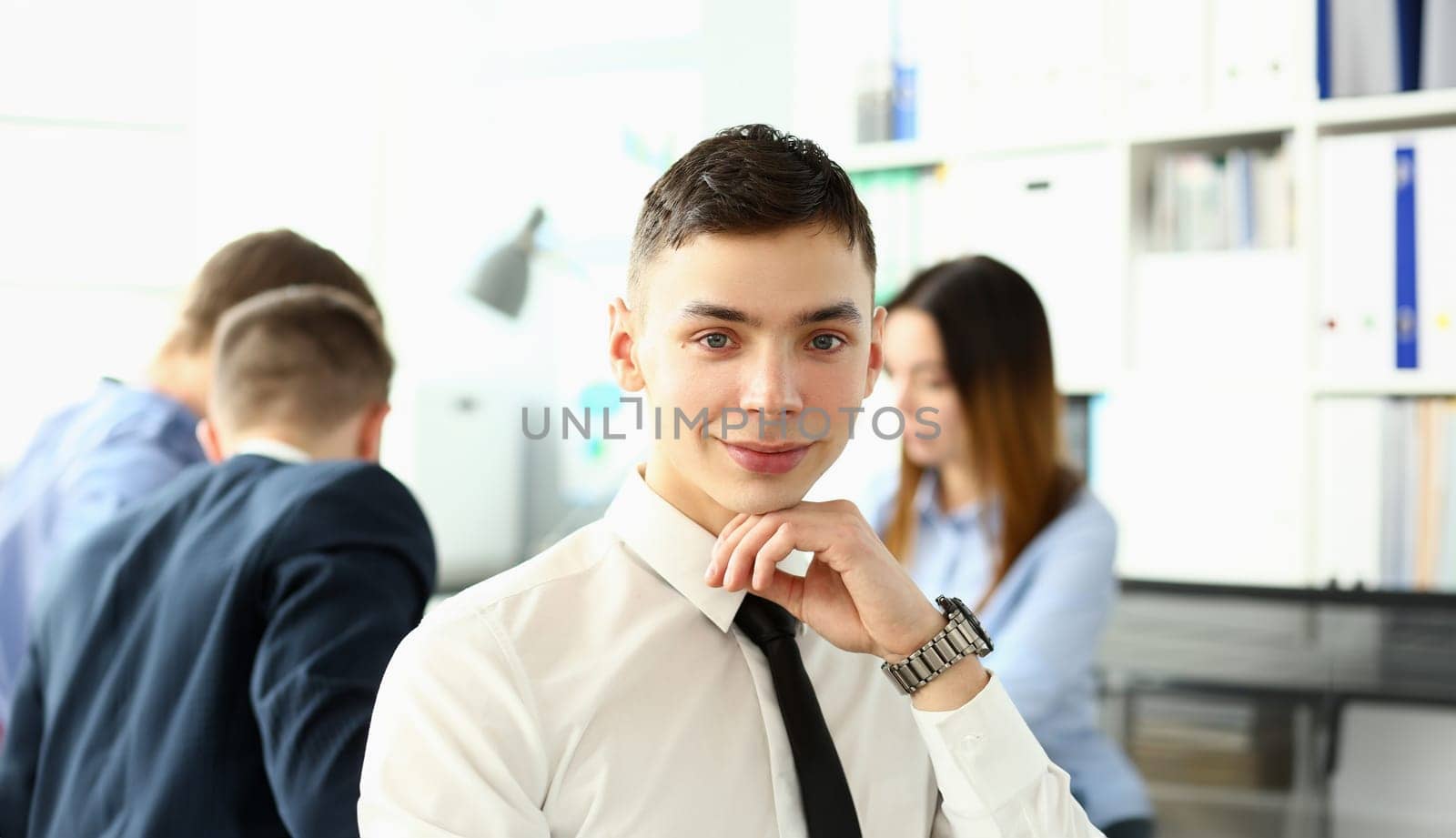 Handsome man in suit and tie look in camera by kuprevich