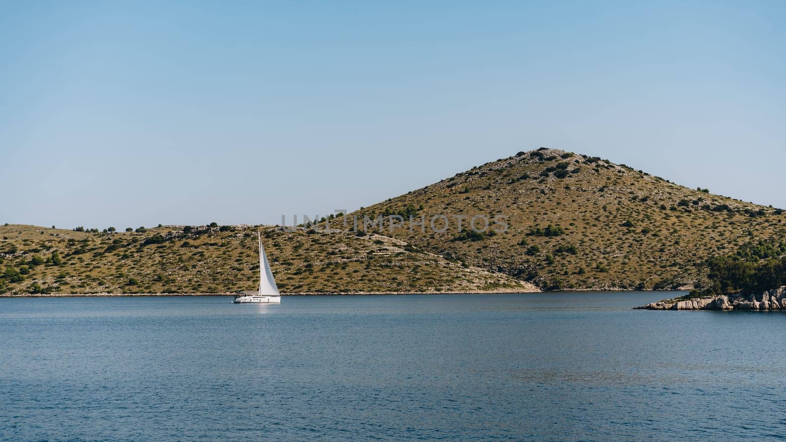 Summer nautical yacht adventure off coast of Dugi Otok island in Adriatic Sea, Croatia