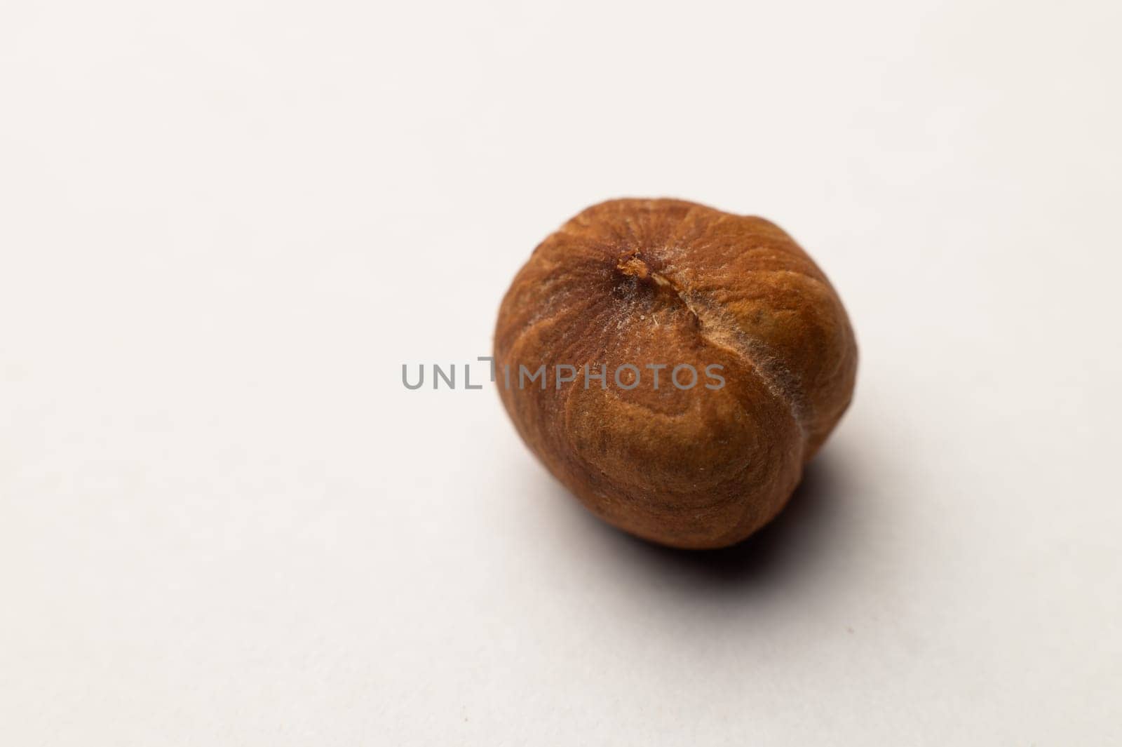 Hazelnut. Fresh organic peeled hazelnuts on a white background. Macro shot of a nut.