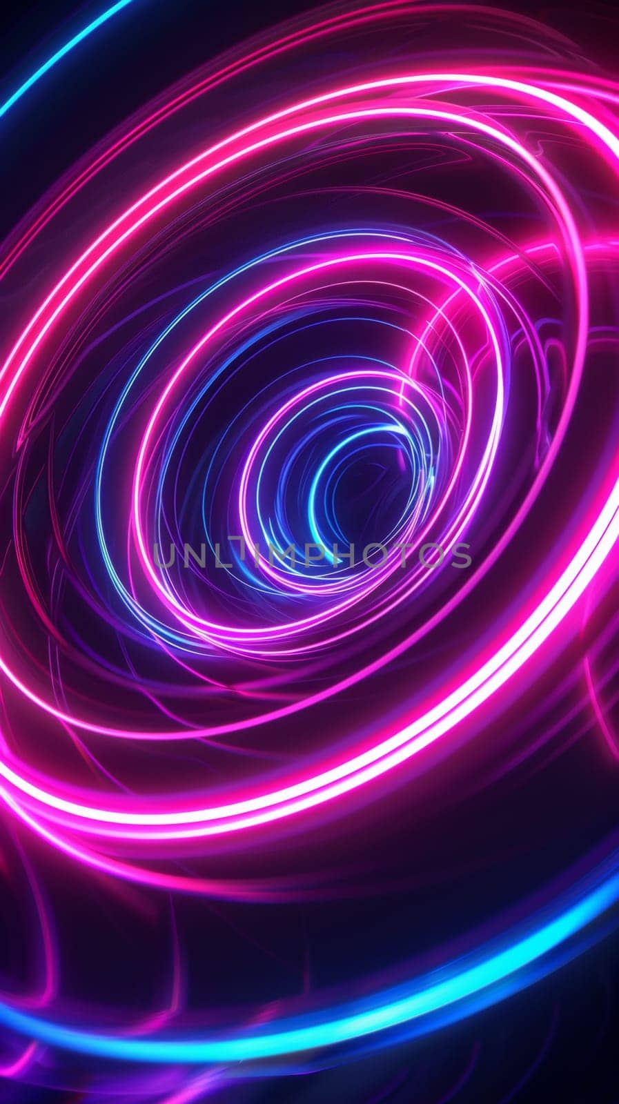 A spiral of neon lights in a dark background