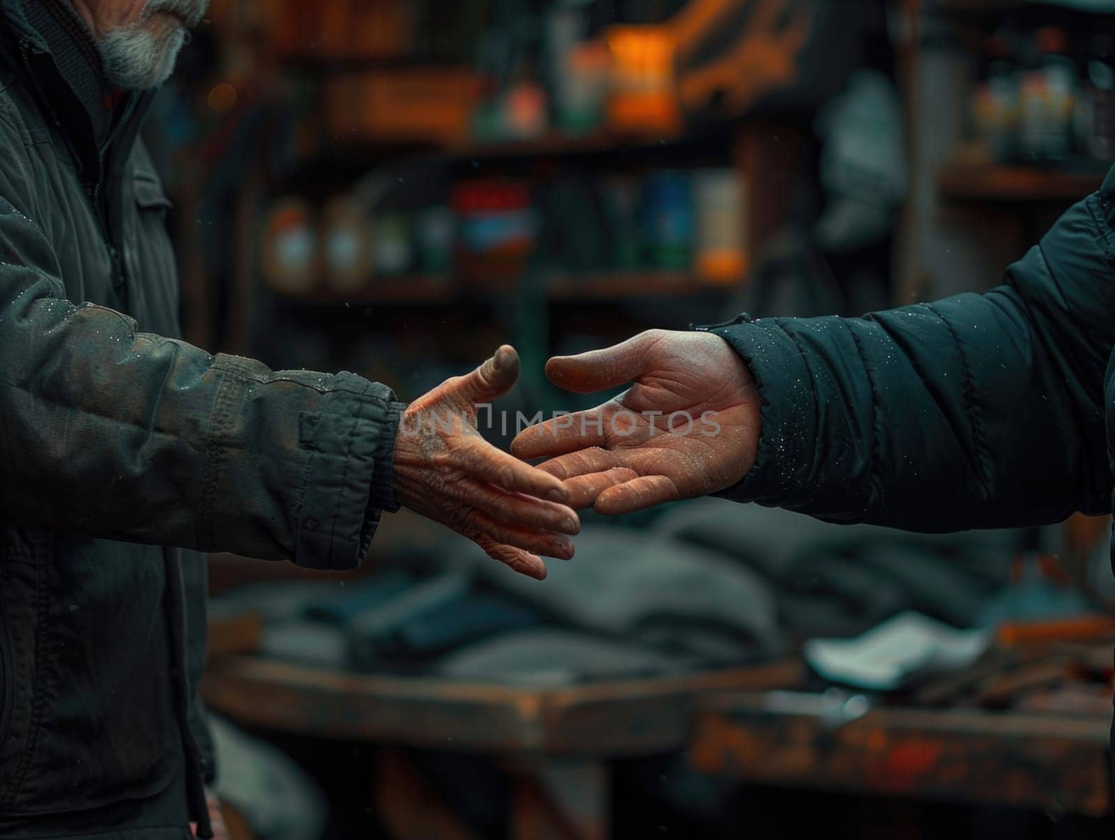A close-up view of a handshake between two people signifies trust, agreement, and partnership.