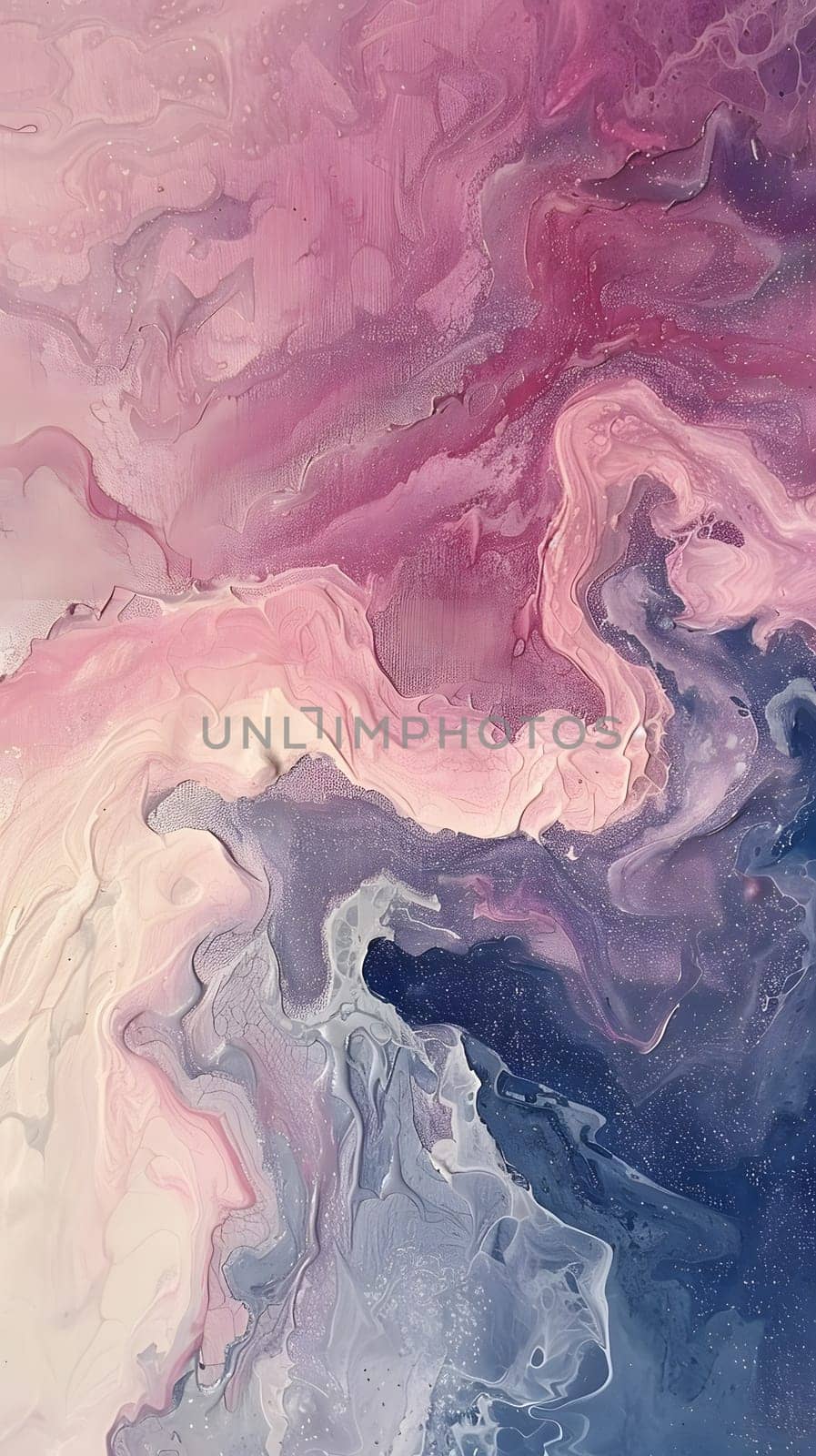 Close up of a waterthemed art landscape in pink, purple, and blue colors by Nadtochiy