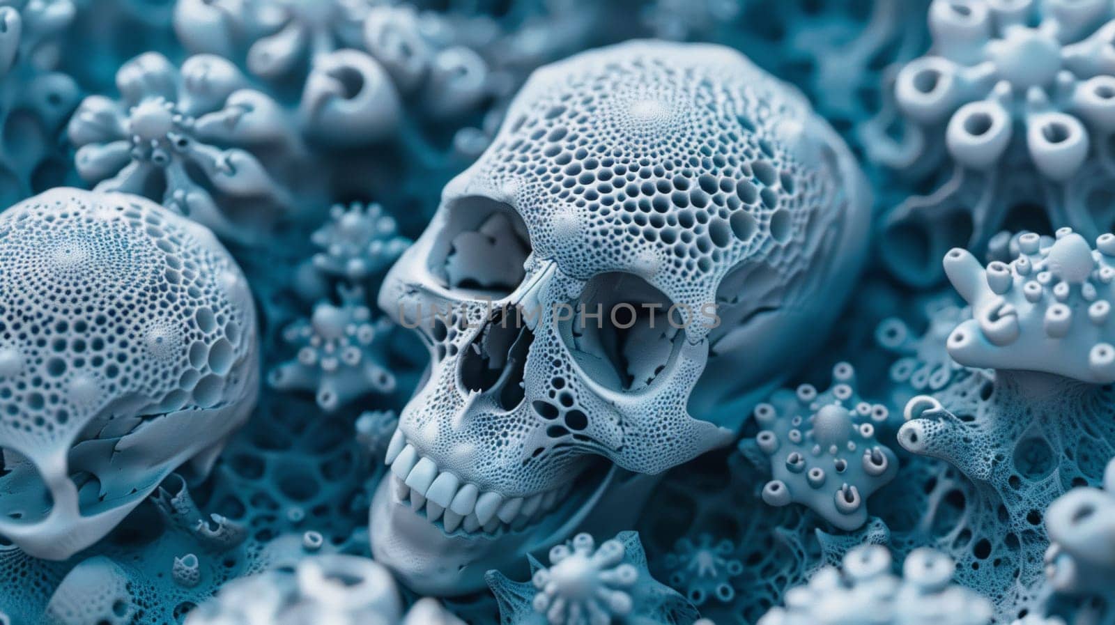 A skull and a bunch of coral in the same picture