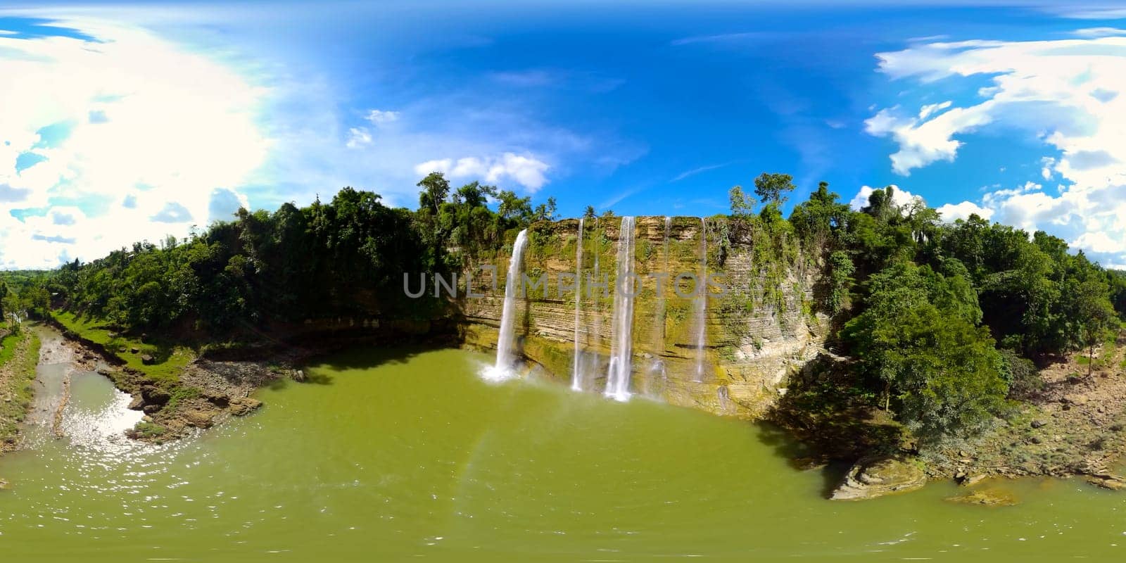 Beautiful waterfall in the jungle. Niludhan Falls. Negros, Philippines. 360-Degree view.