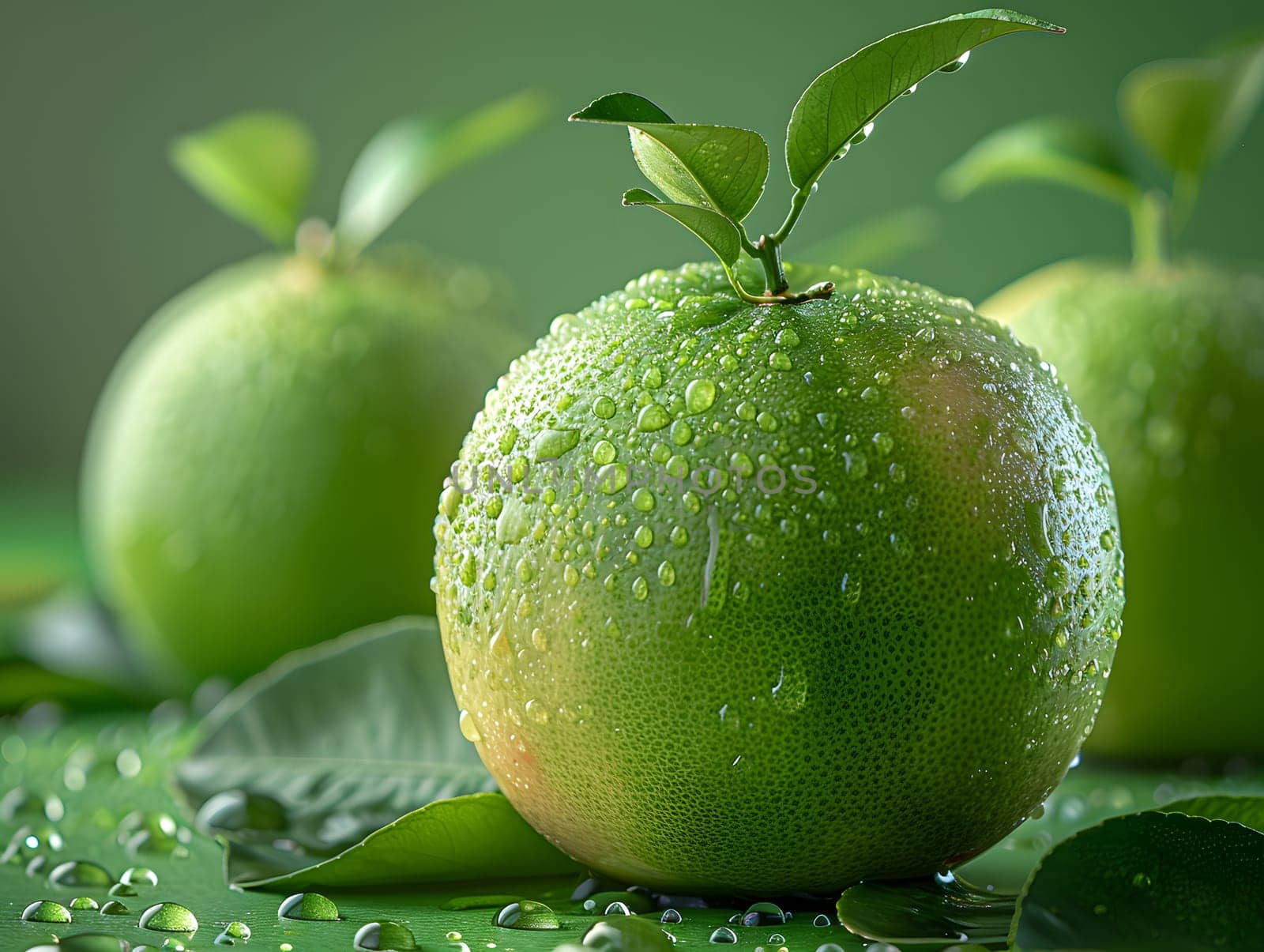Close up of a green Rangpur lime with water drops, a sweet seedless citrus fruit by Nadtochiy