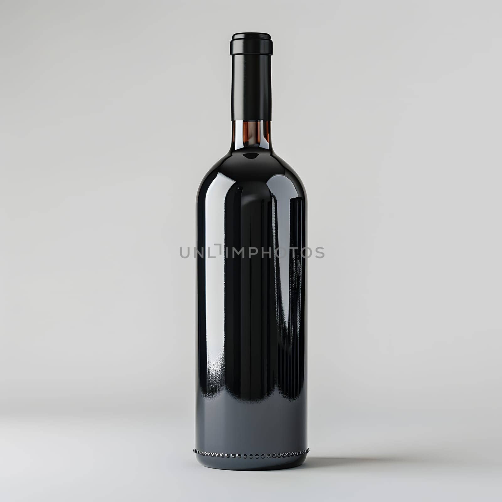 Glass bottle of wine resting on a white table surface by Nadtochiy