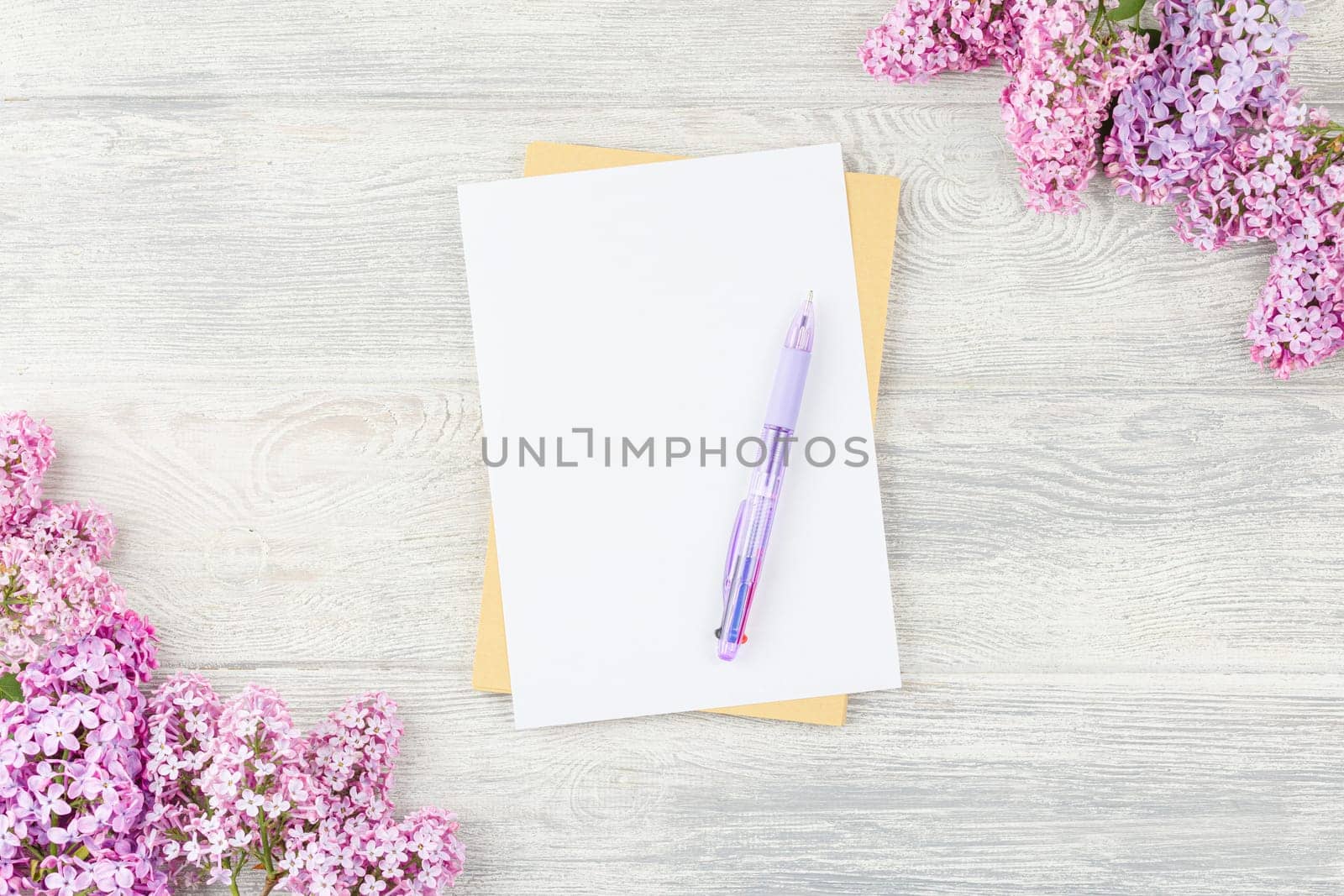 Notebook with pen and lilac. by alexxndr