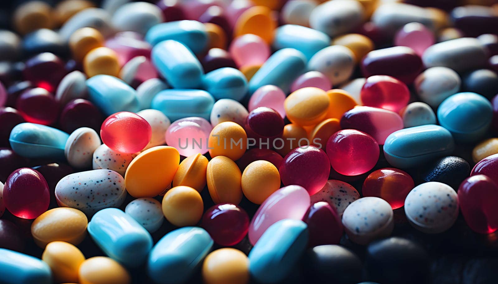 White pills on blue background. High quality photo