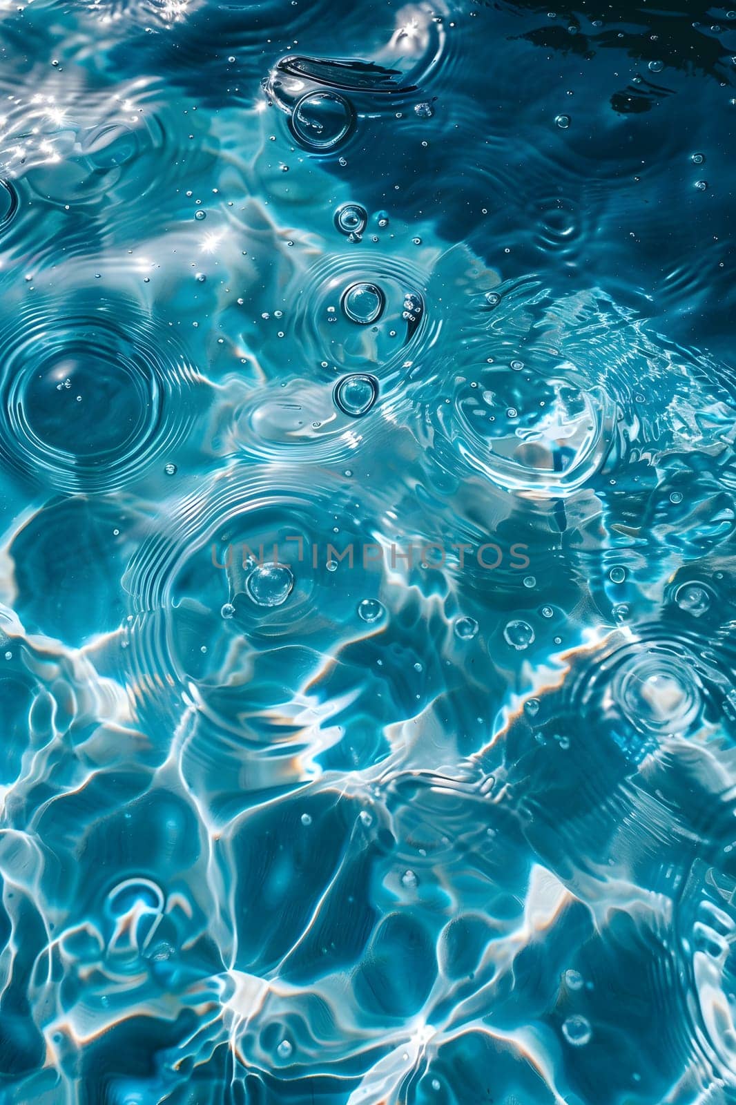 Closeup of azure liquid with bubbles, resembling electric blue water pattern by Nadtochiy