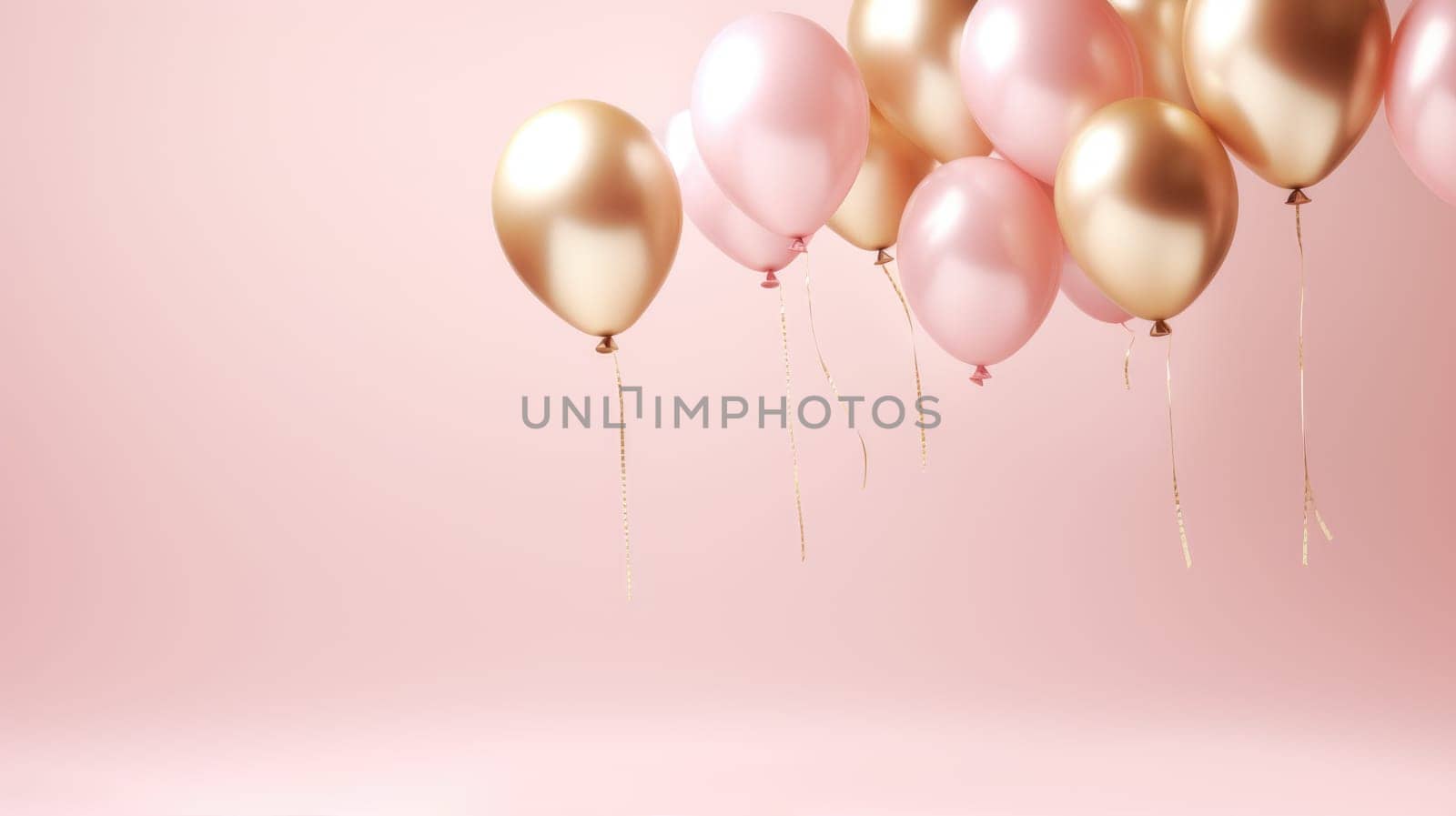 pink and gold balloons for party and celebration, ai