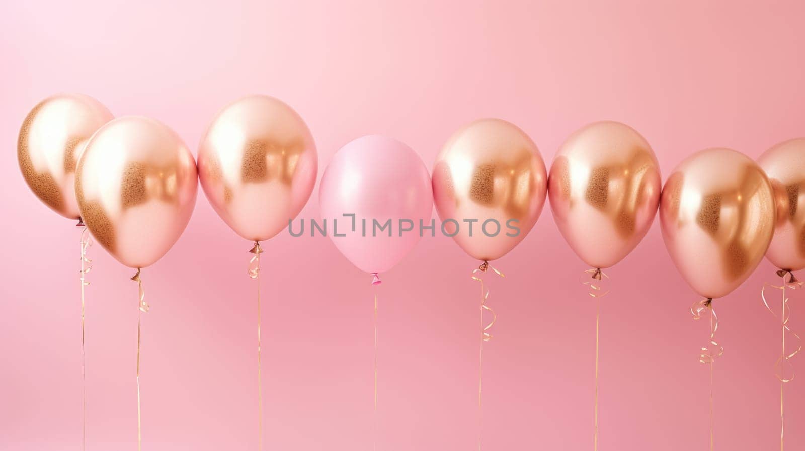 pink and gold balloons for party and celebration, ai