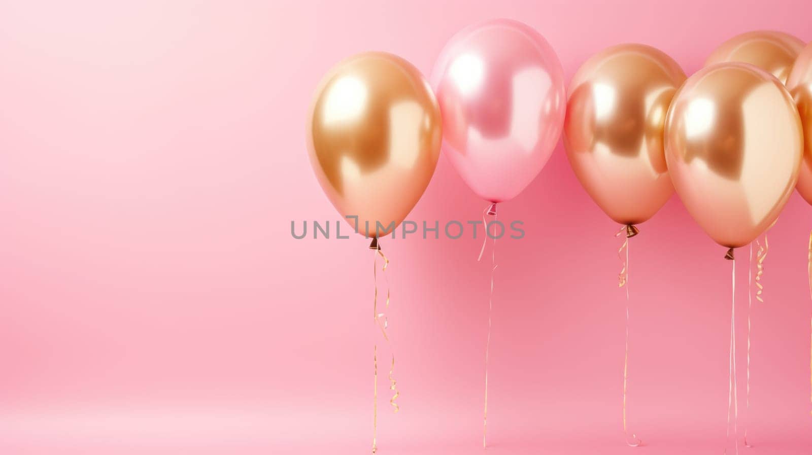 pink and gold balloons for party and celebration, ai