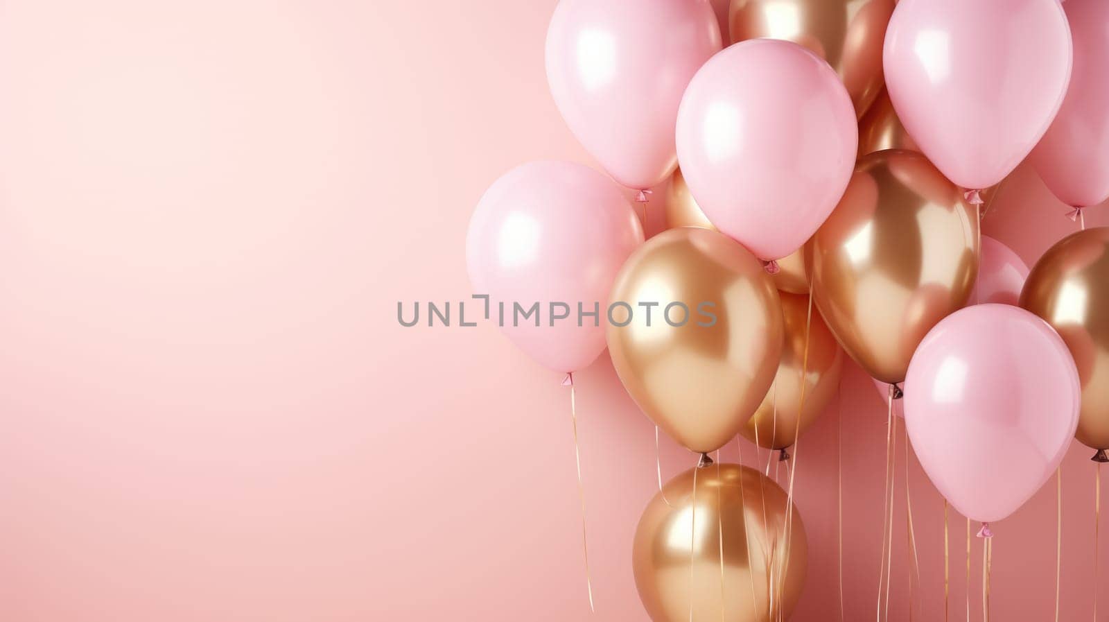 pink and gold balloons for party and celebration, ai