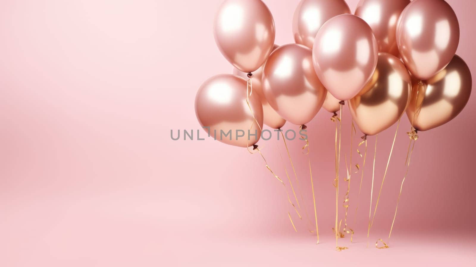 pink and gold balloons for party and celebration, ai