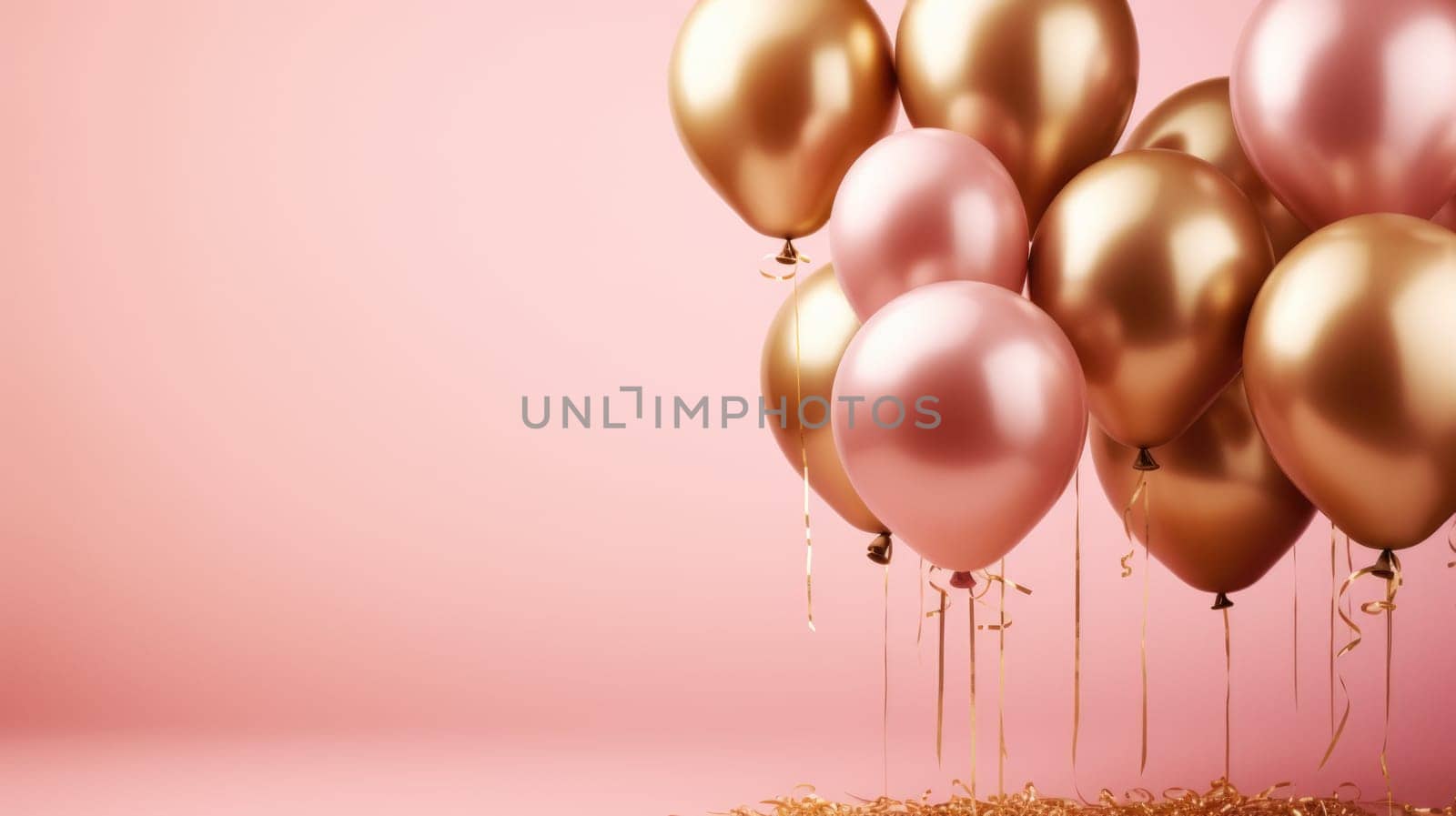 pink and gold balloons for party and celebration, ai