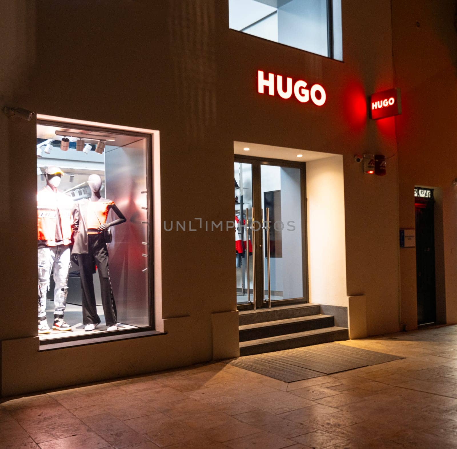 Valletta, Malta, April 03, 2024. Hugo Boss luxury brand sign in a city center shop