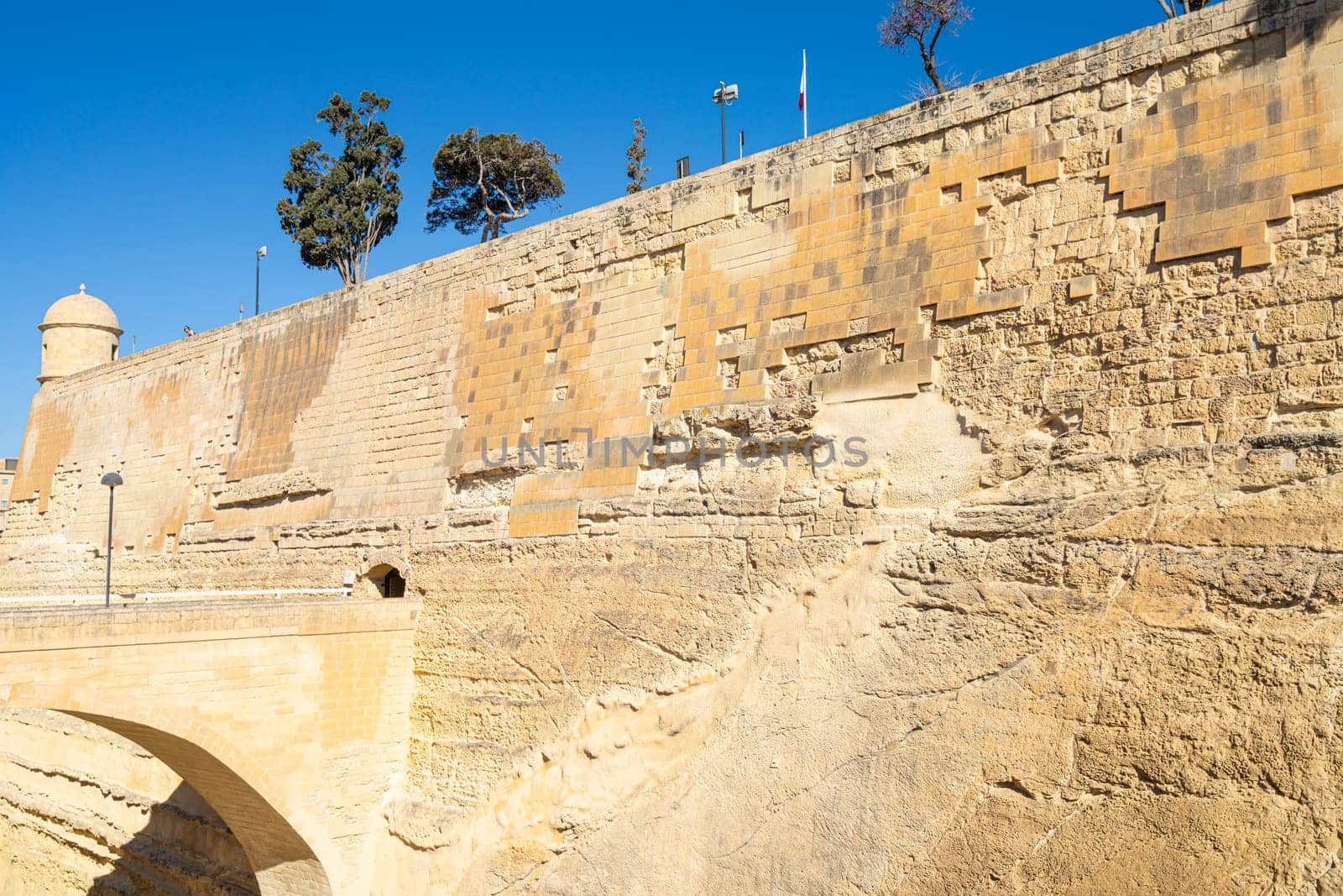 Valletta, Malta, April 03, 2024. view of the ancient ramparts that surround the city center