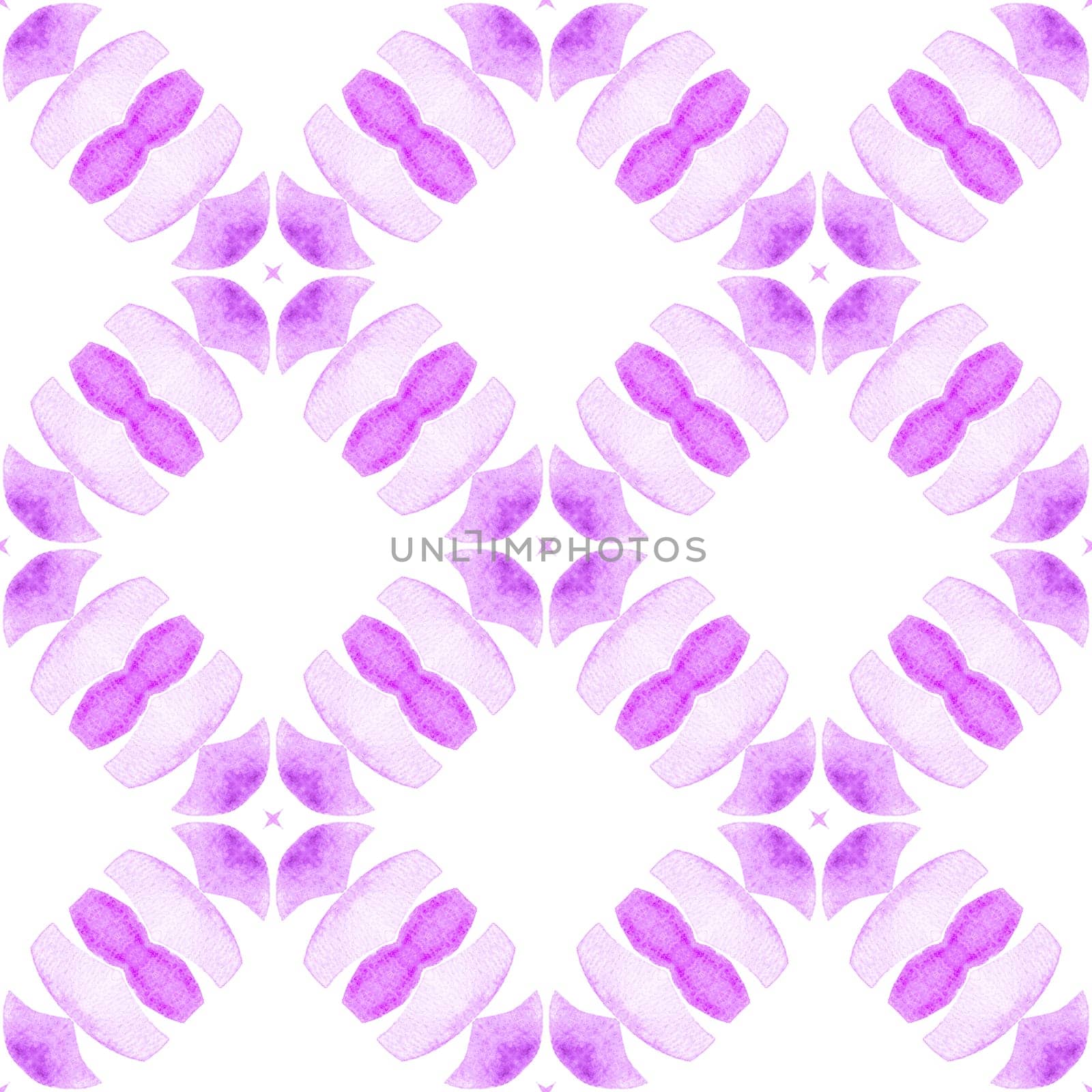 Watercolor ikat repeating tile border. Purple optimal boho chic summer design. Ikat repeating swimwear design. Textile ready outstanding print, swimwear fabric, wallpaper, wrapping.