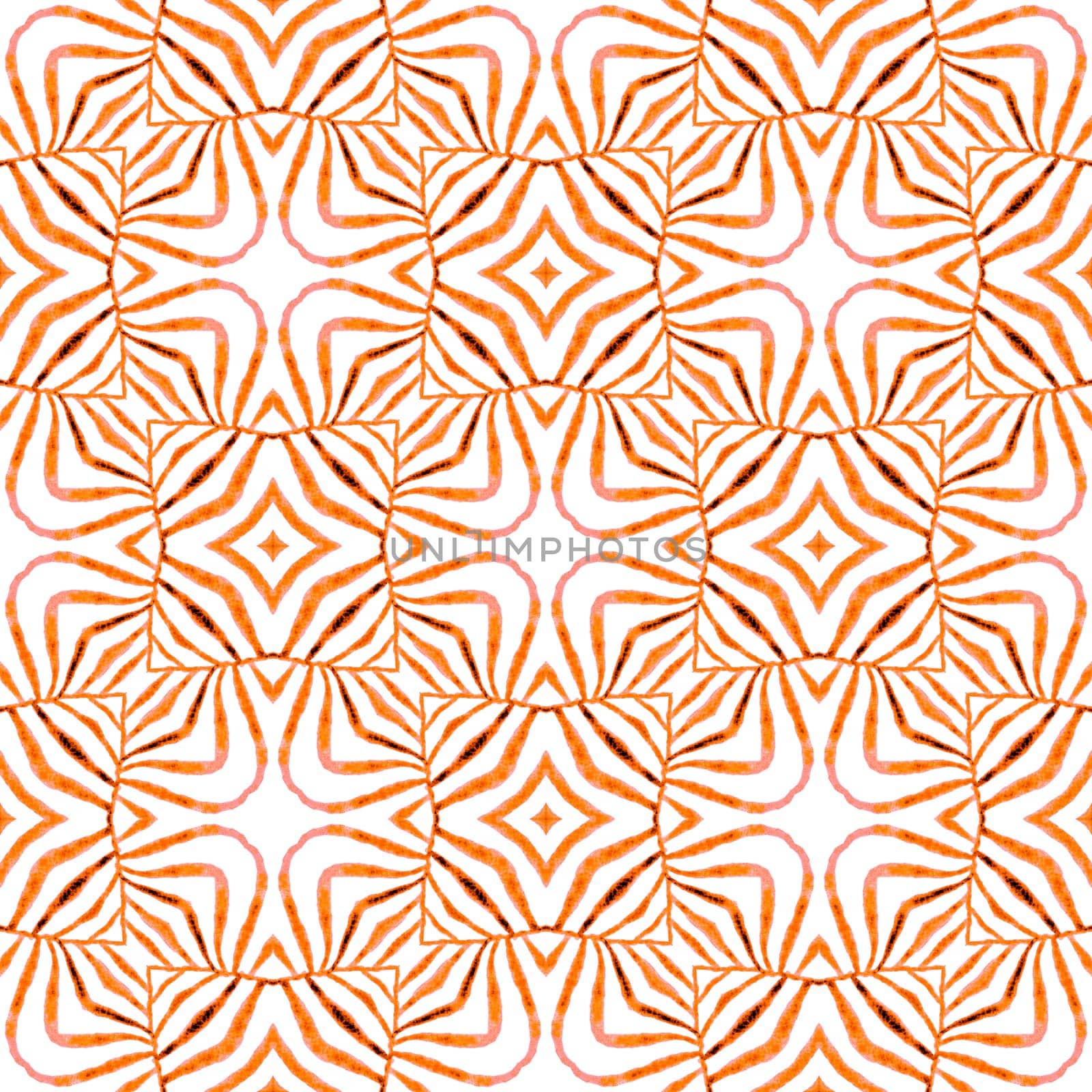 Hand painted tiled watercolor border. Orange artistic boho chic summer design. Textile ready good-looking print, swimwear fabric, wallpaper, wrapping. Tiled watercolor background.