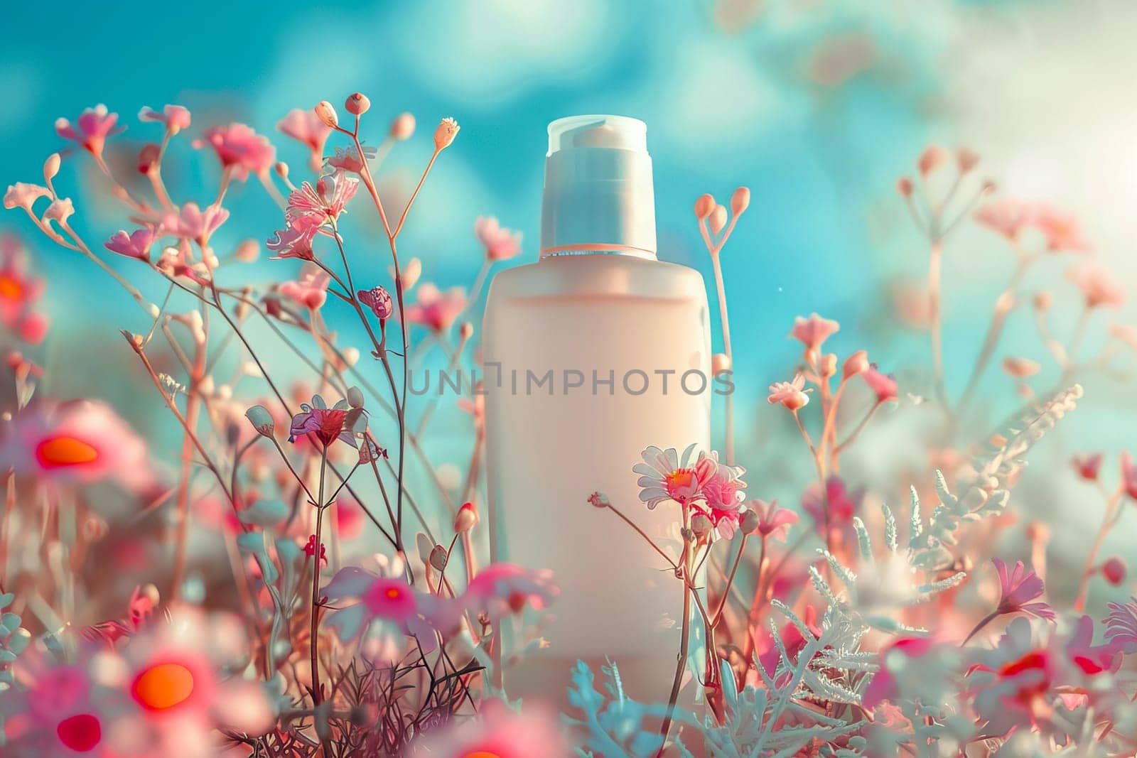 Bottle of moisturizer for skin, natural ingredients. AI generated by OlgaGubskaya