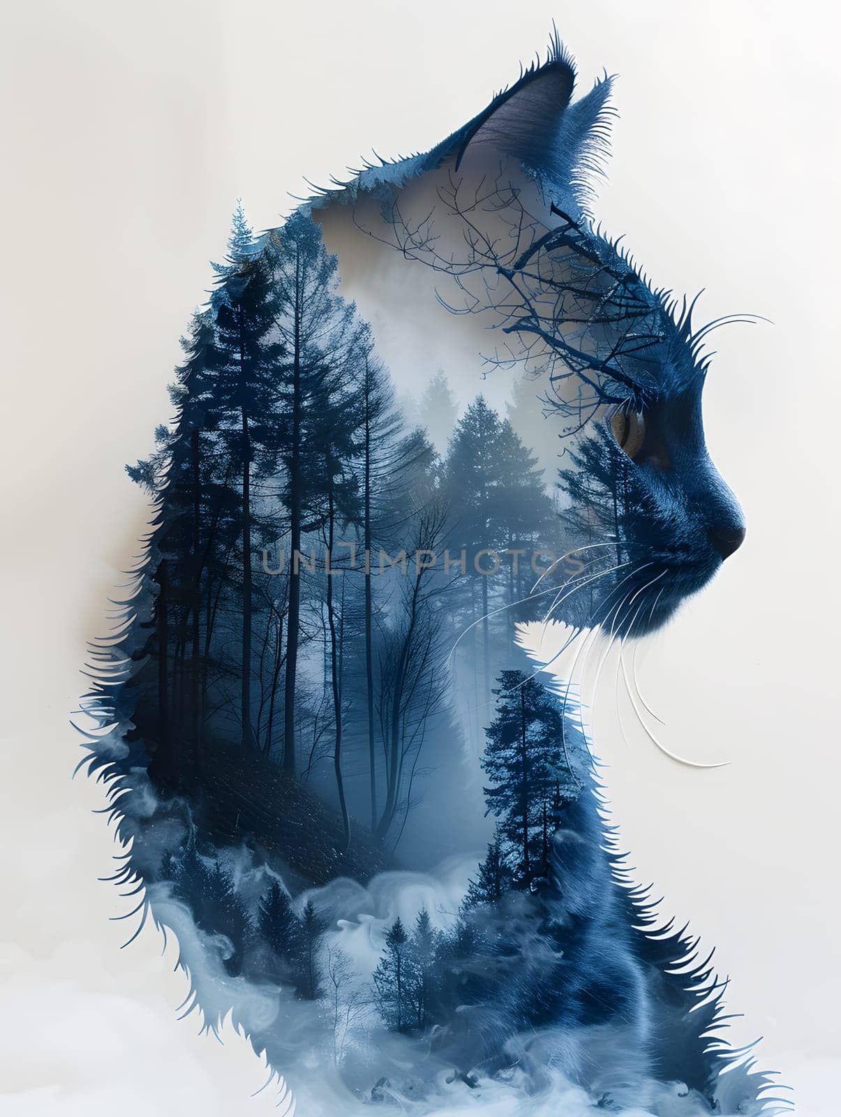 Double exposure of a Felidae with whiskers and electric blue background by Nadtochiy