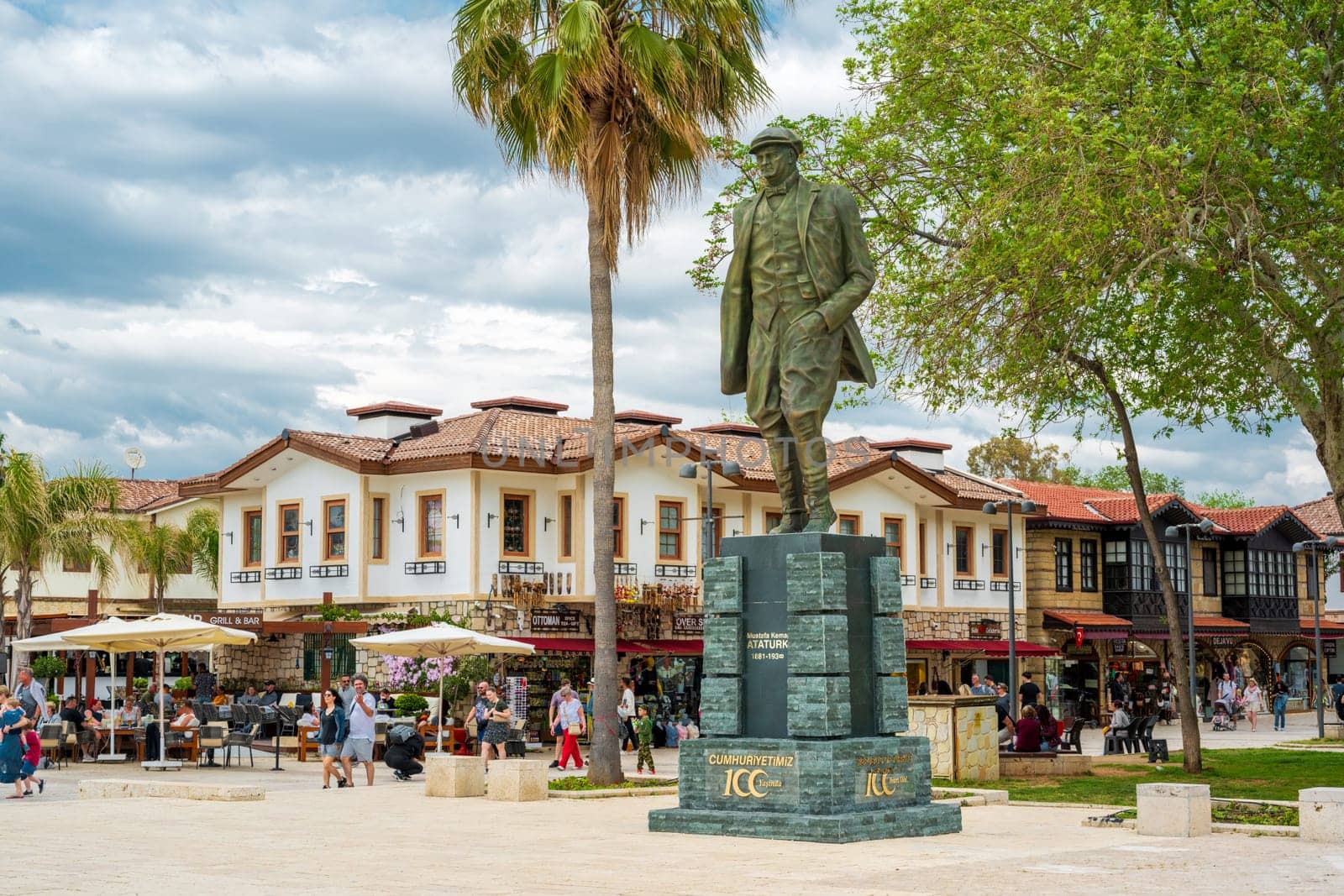 Side, Manavgat, Turkey – April 9, 2024: The city square of the town of Side, which contains an ancient city, in the Manavgat district of Antalya by Sonat