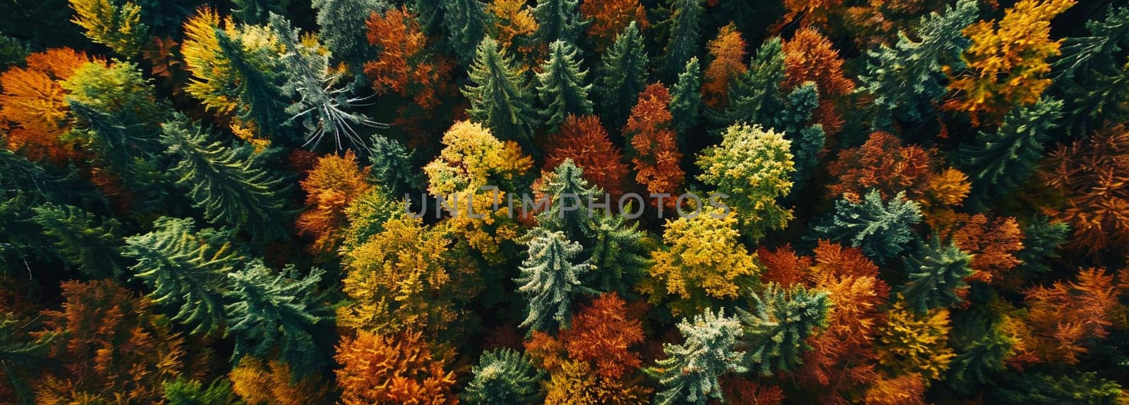 Vibrant autumn forest landscape from aerial perspective. Background design by Yevhen89