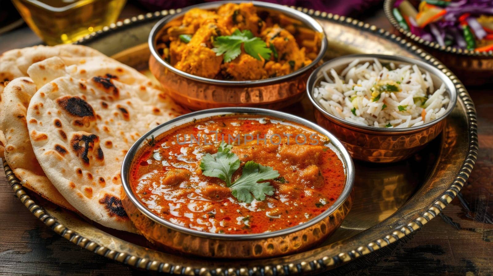 Close up of a Karahi curry dish with chapati on a table by natali_brill