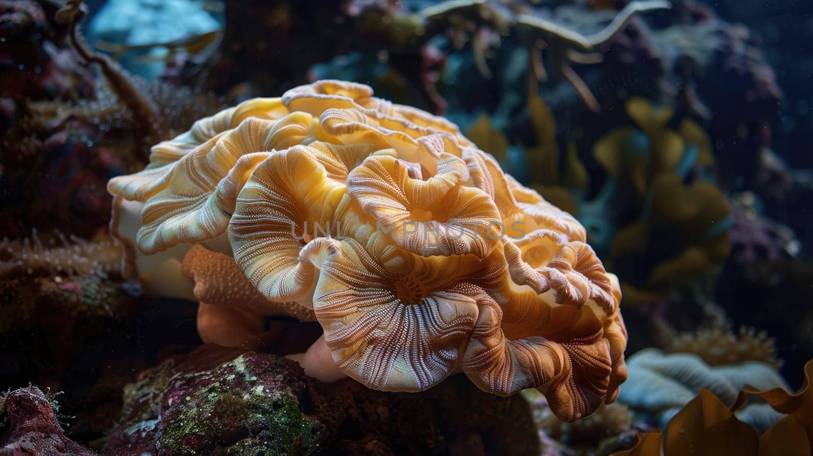 The organism resembling a brain found in coral reefs underwater is a large coral, a vital component of marine biology AI