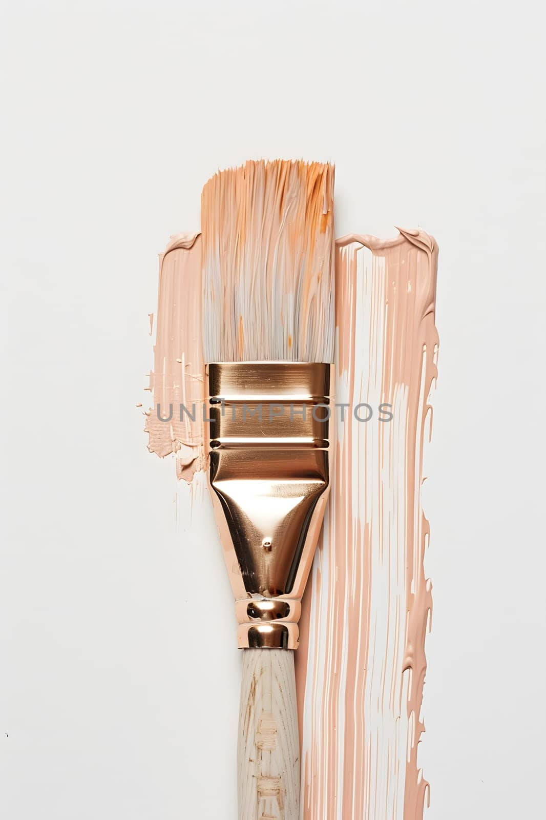 Paint brush and swatch of paint on a white surface by Nadtochiy