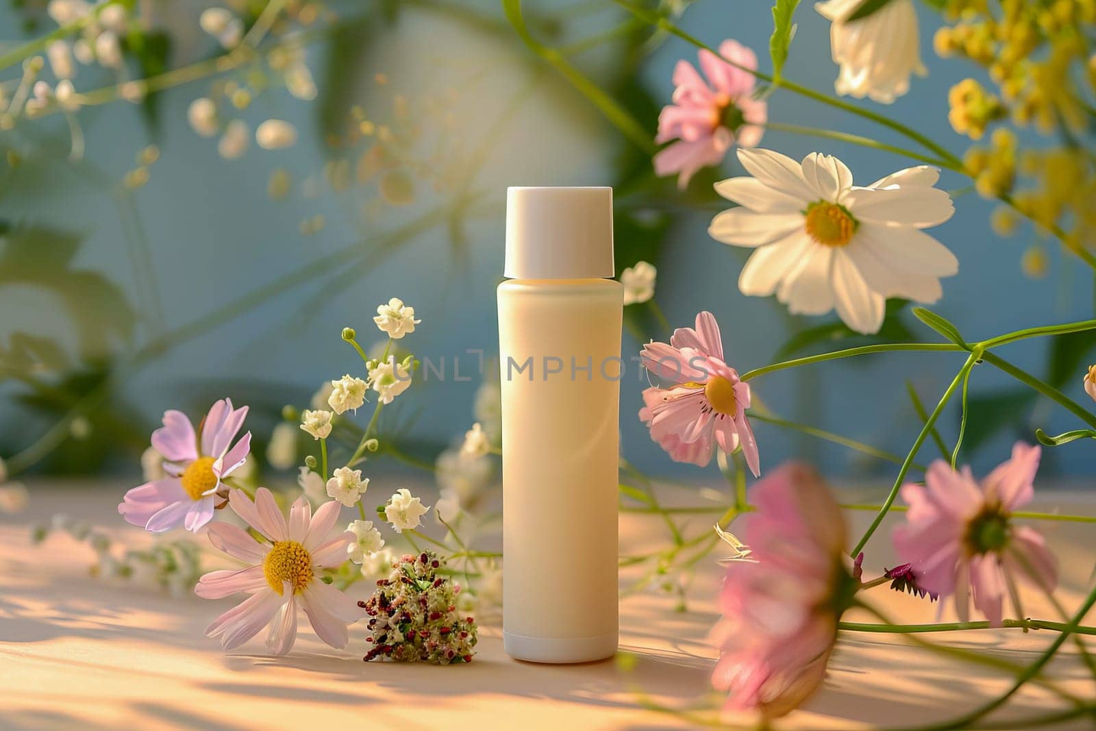 Bottle of moisturizer for skin with natural ingredients. AI generated. by OlgaGubskaya