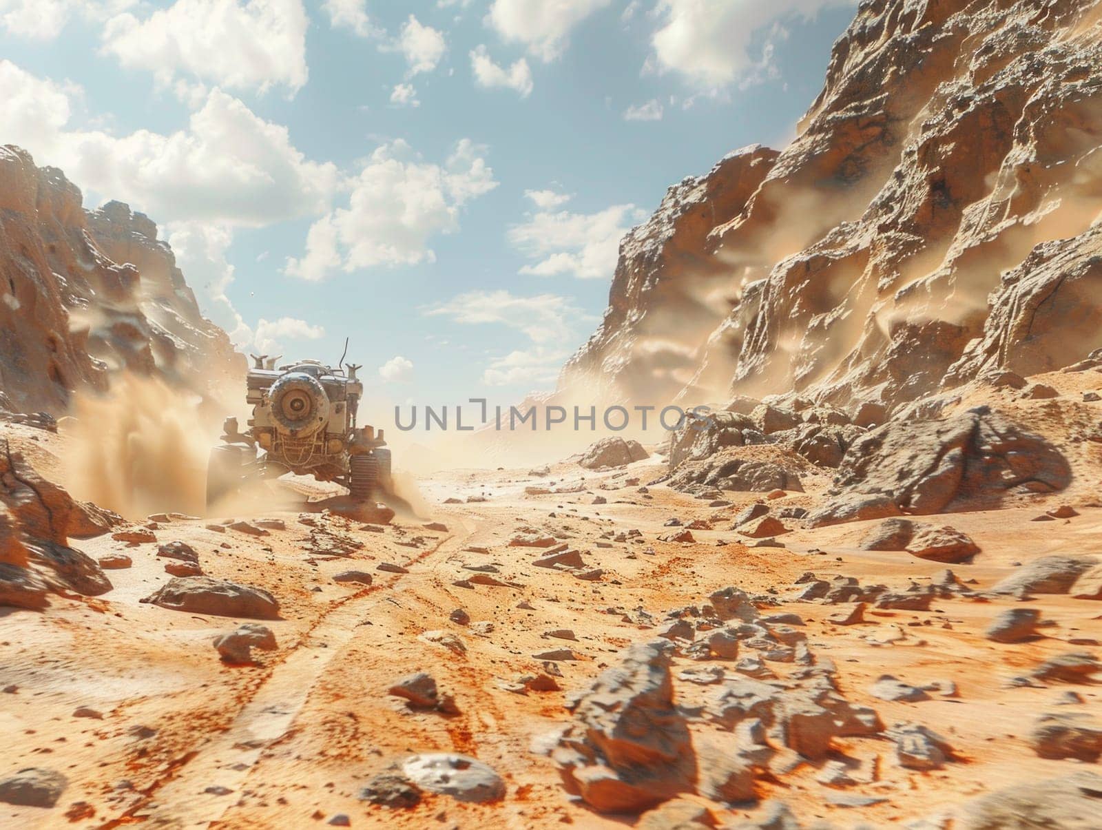 Large Truck Drives Through Rocky Desert by but_photo