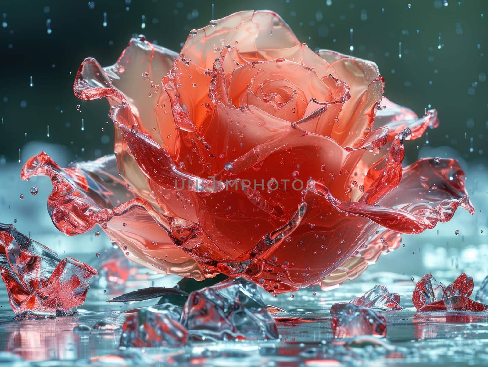 A single red rose gently rests on the surface of the water.