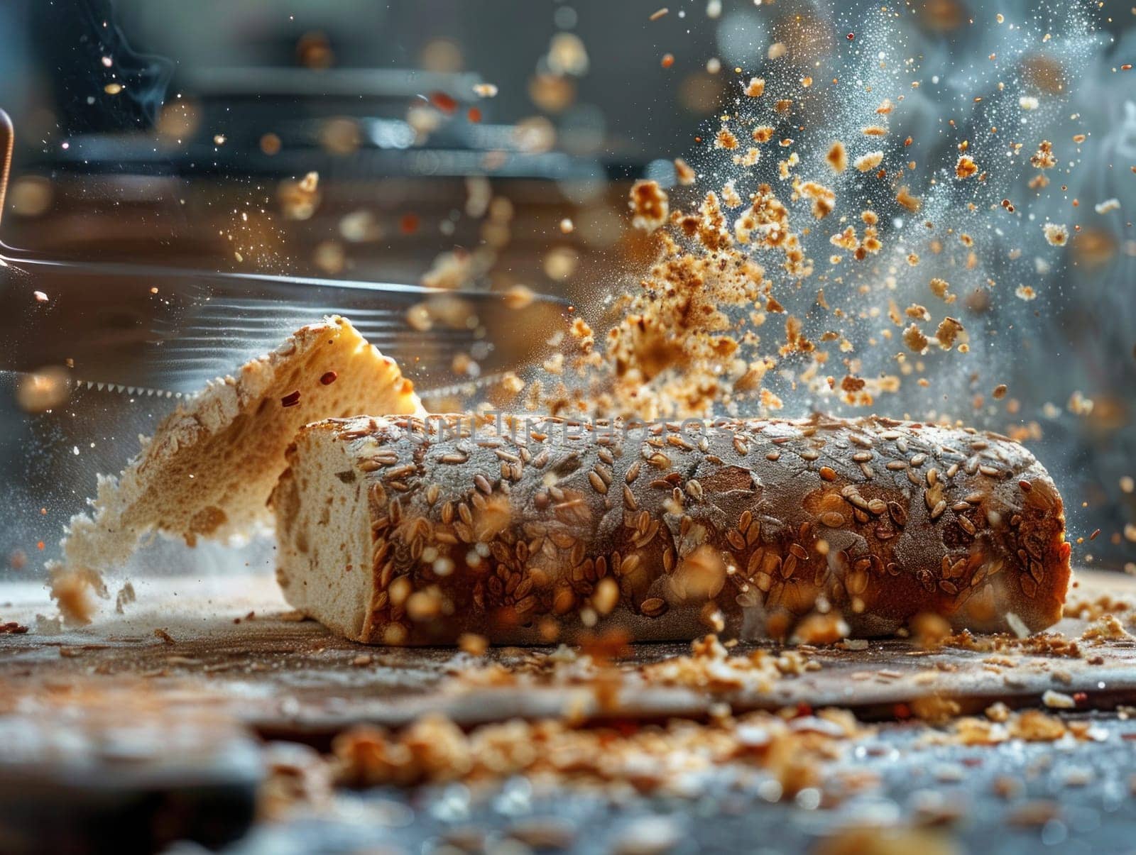 Slicing Loaf of Bread With Knife by but_photo