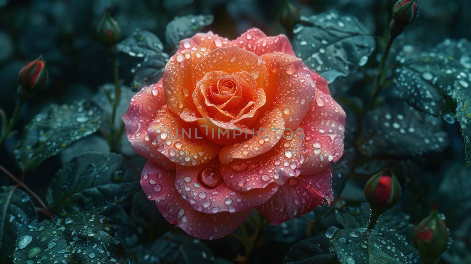 Close-up of pink rose petals glistening with water droplets.