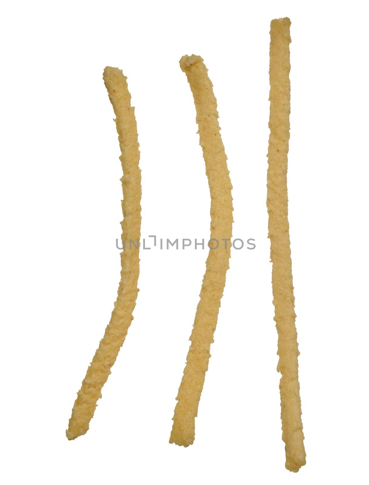 Raw wheat noodles on isolated background, top view. Spaetzle pasta