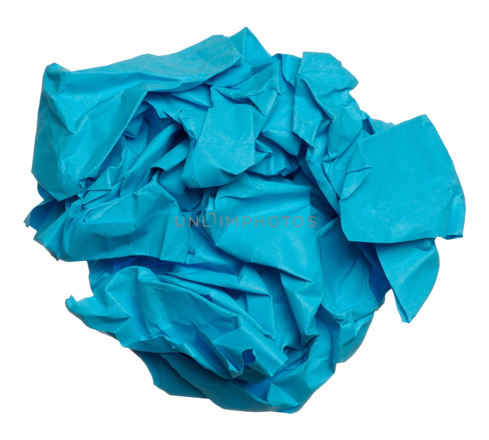 Blue crumpled ball of paper on a white isolated background by ndanko