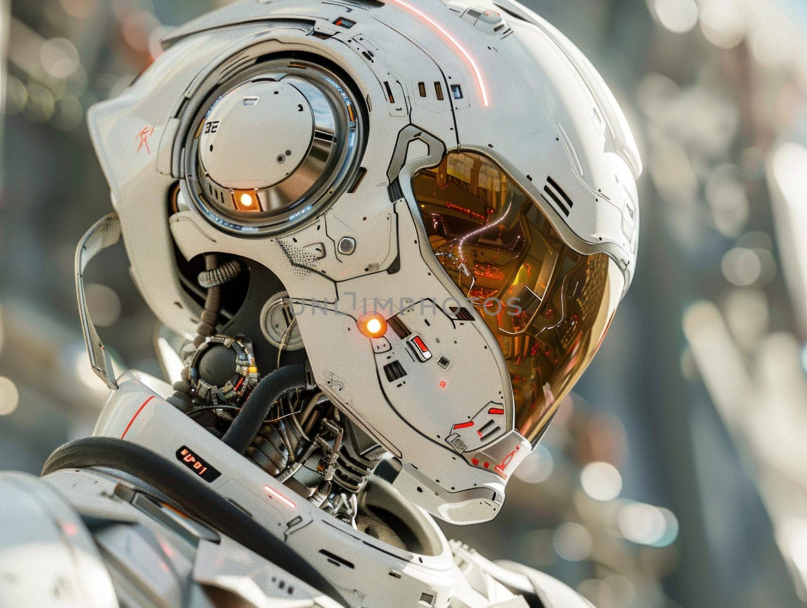 Close-Up of Robots Face With City Background by but_photo