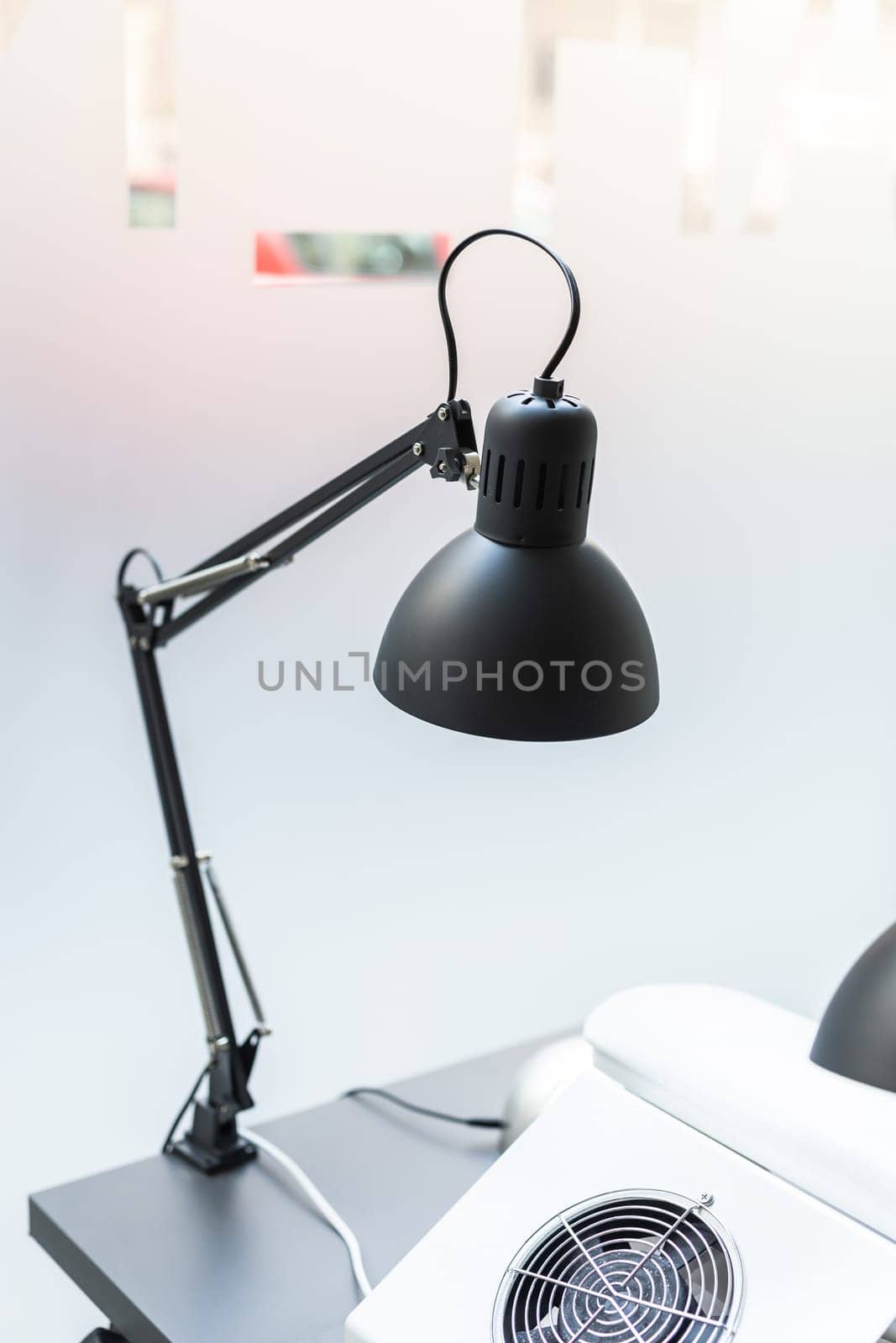 Vintage black desk lamp in nails business salon by Satura86