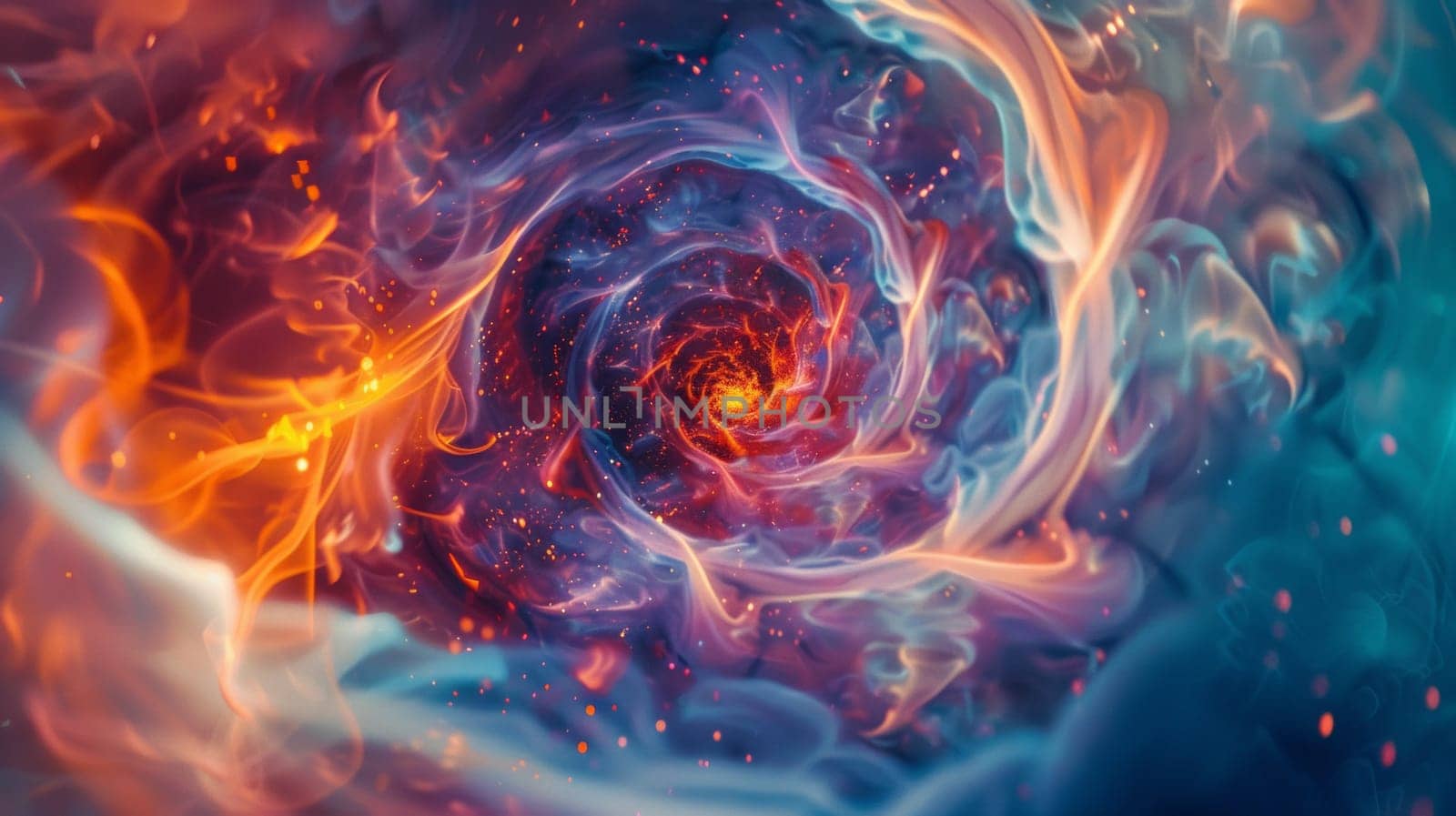 A swirling vortex of fire and blue in a digital painting