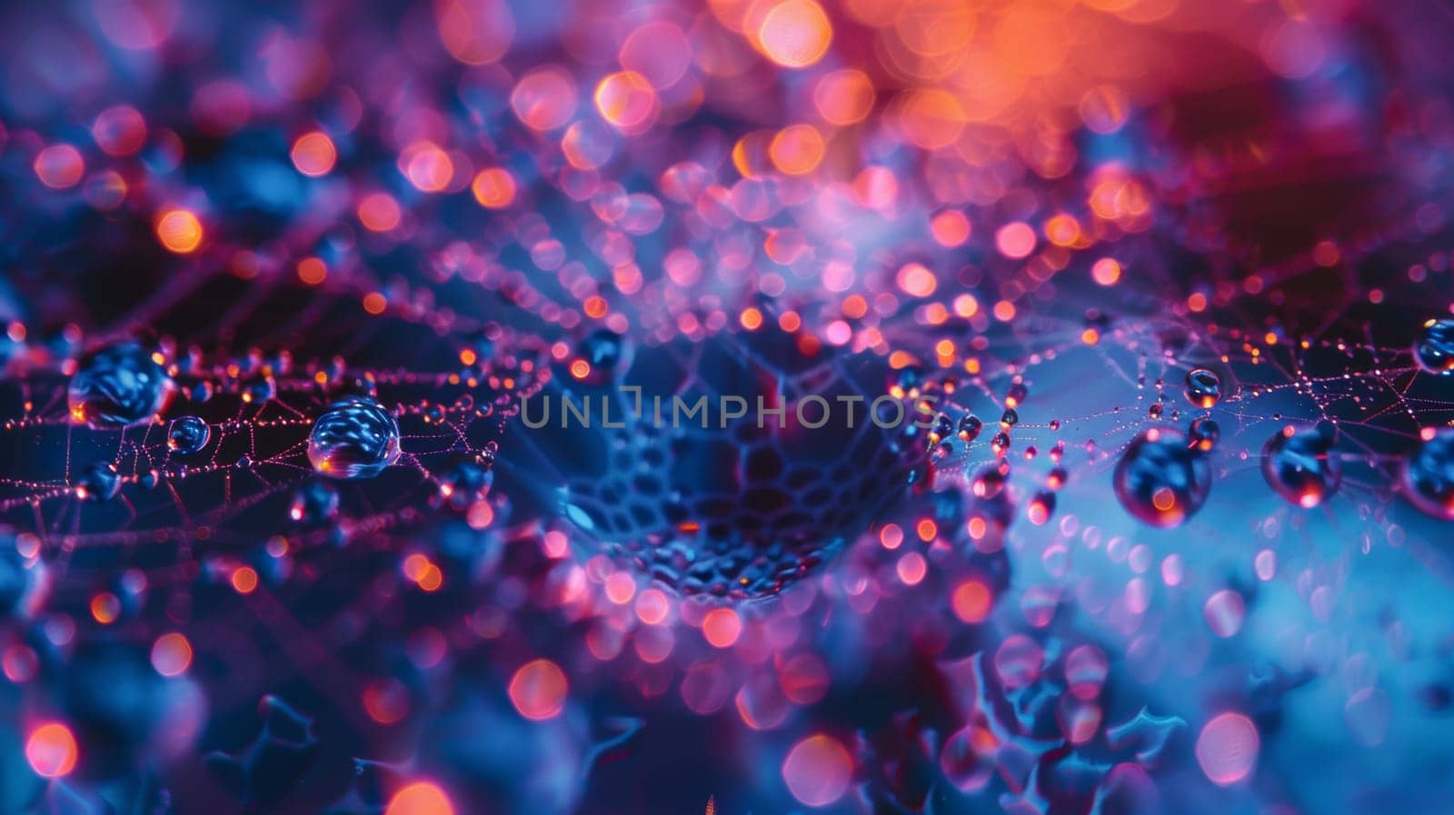 A close up of a spider web with water droplets on it