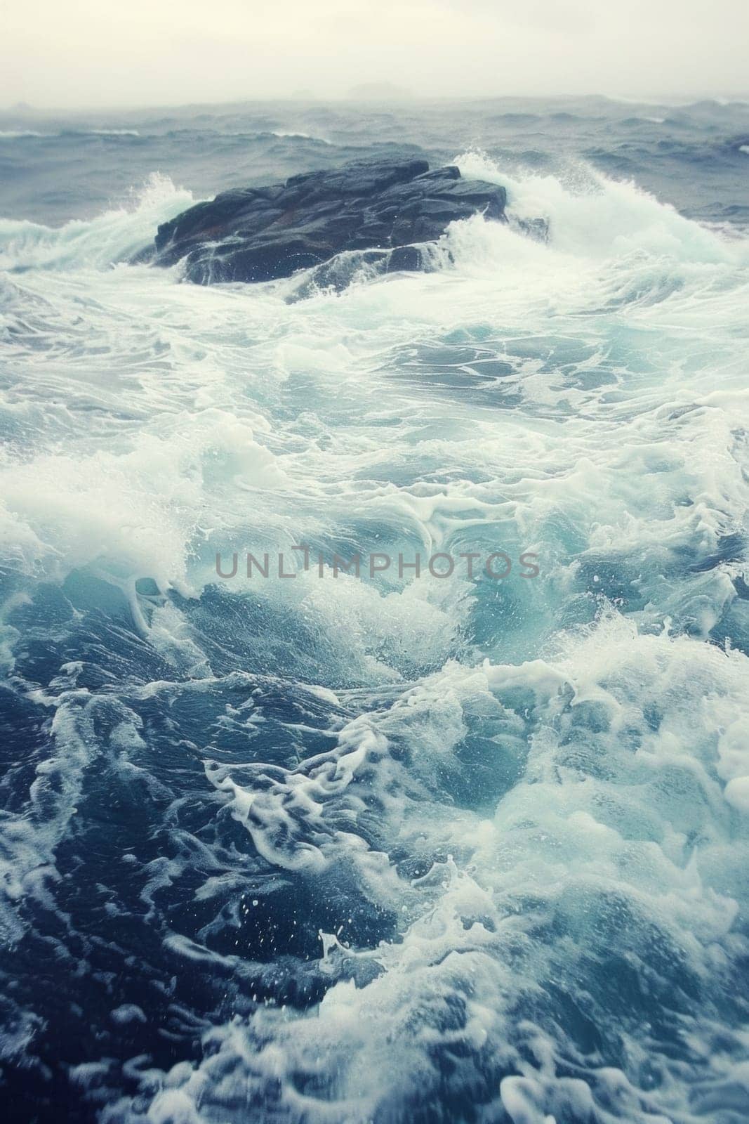 A person riding a surfboard in rough ocean waters