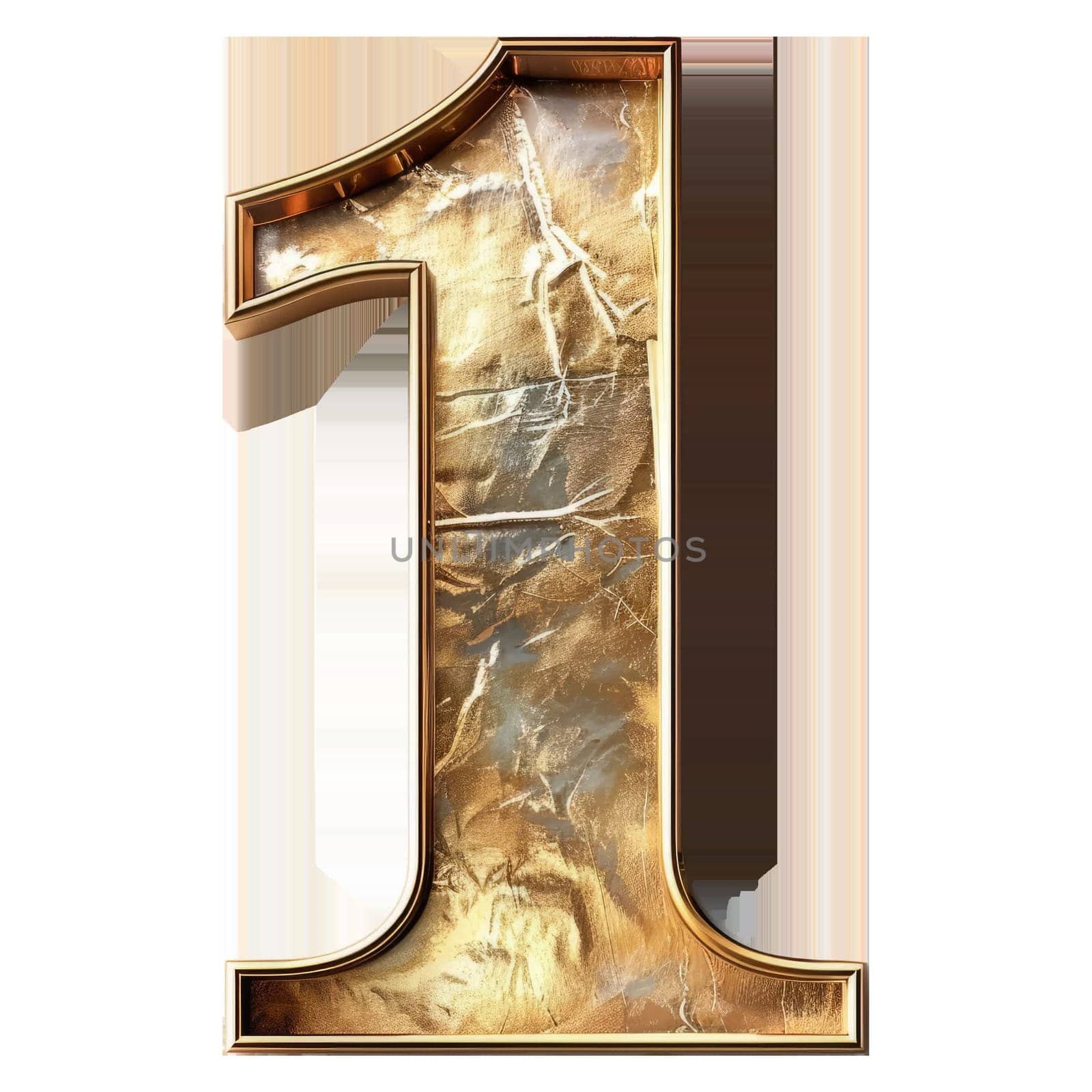 Golden Number 1 Png Isolated on White Background. Golden Foil Font Element. Ai generated